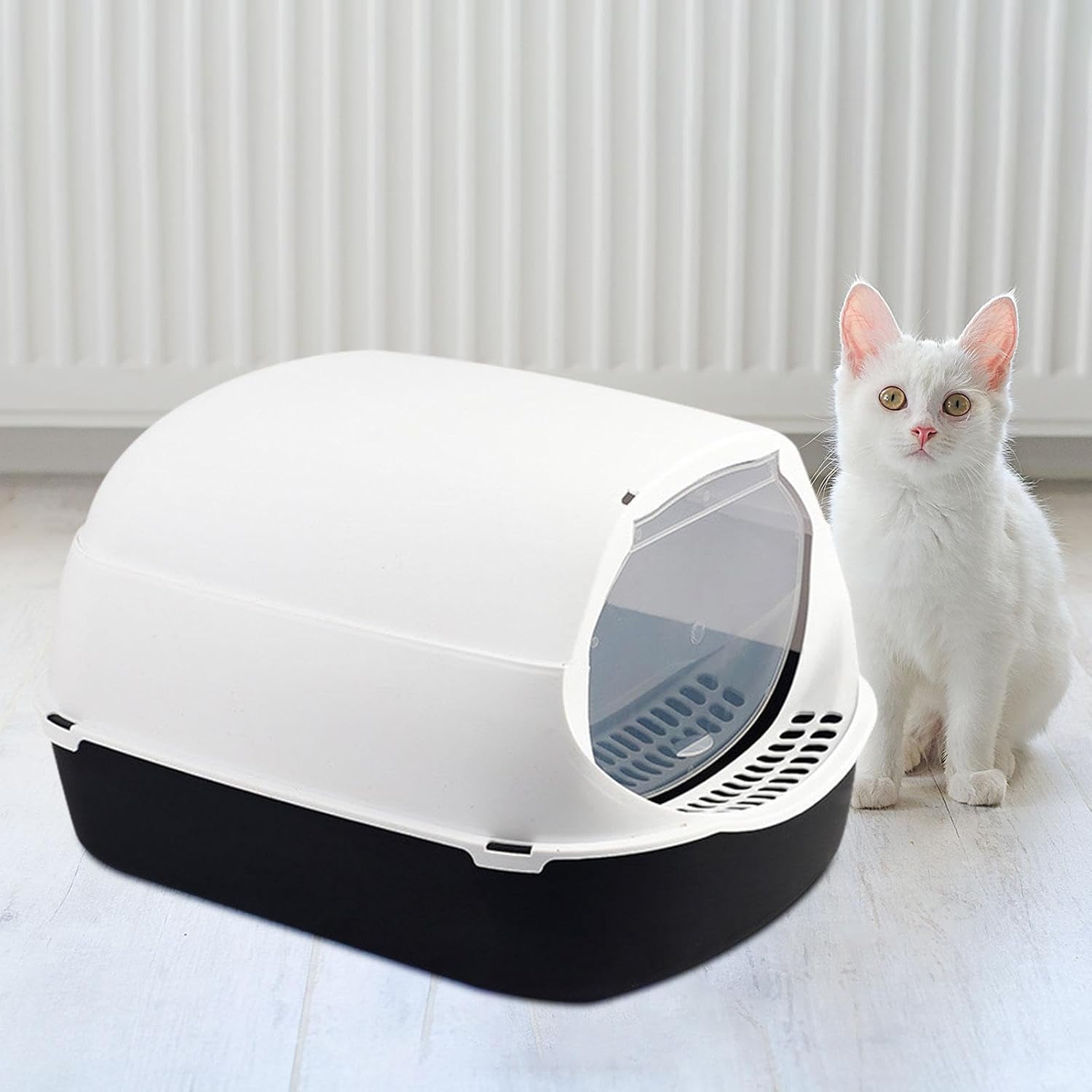 AWHAO Caja de arena para gatos con tapa totalmente cerrada, suministros para mascotas para animales pequeños, conejo, desmontable, fácil de