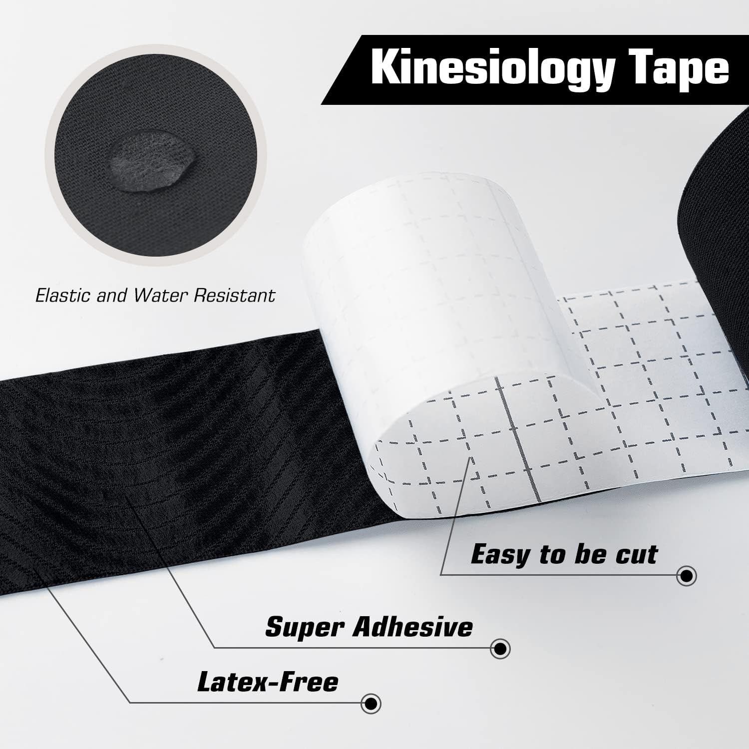 Cinta de kinesiología (paquete de 2) para deportes y recuperación, resistente al agua, sin látex, cinta atlética de algodón elástico de alta calidad