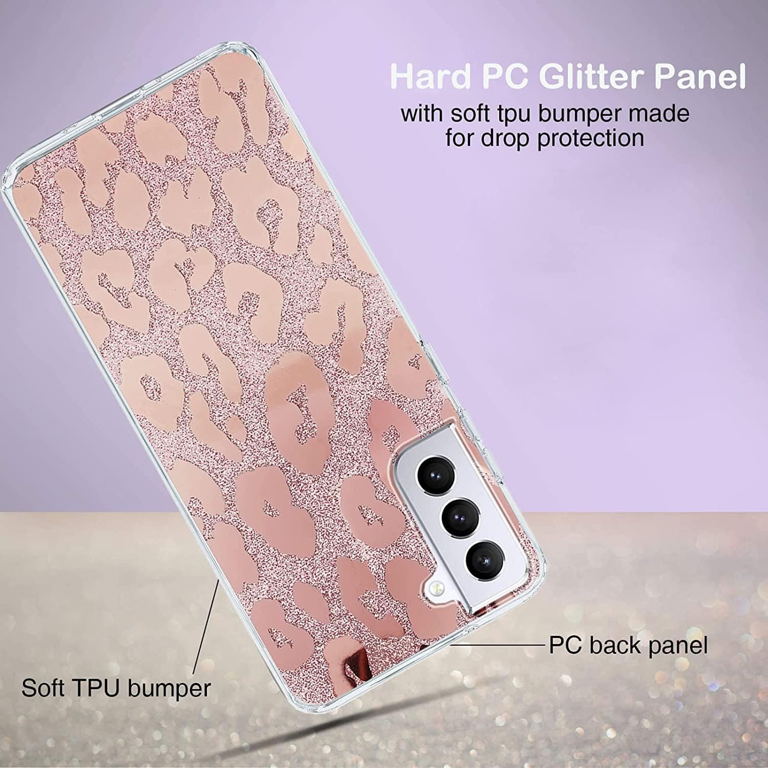 J.west Funda para Samsung Galaxy S21 FE 0.18 oz 6.4 pulgadas, diseño de lujo Saprkle Bling Glitter Leopard Print Design Soft Metallic Slim
