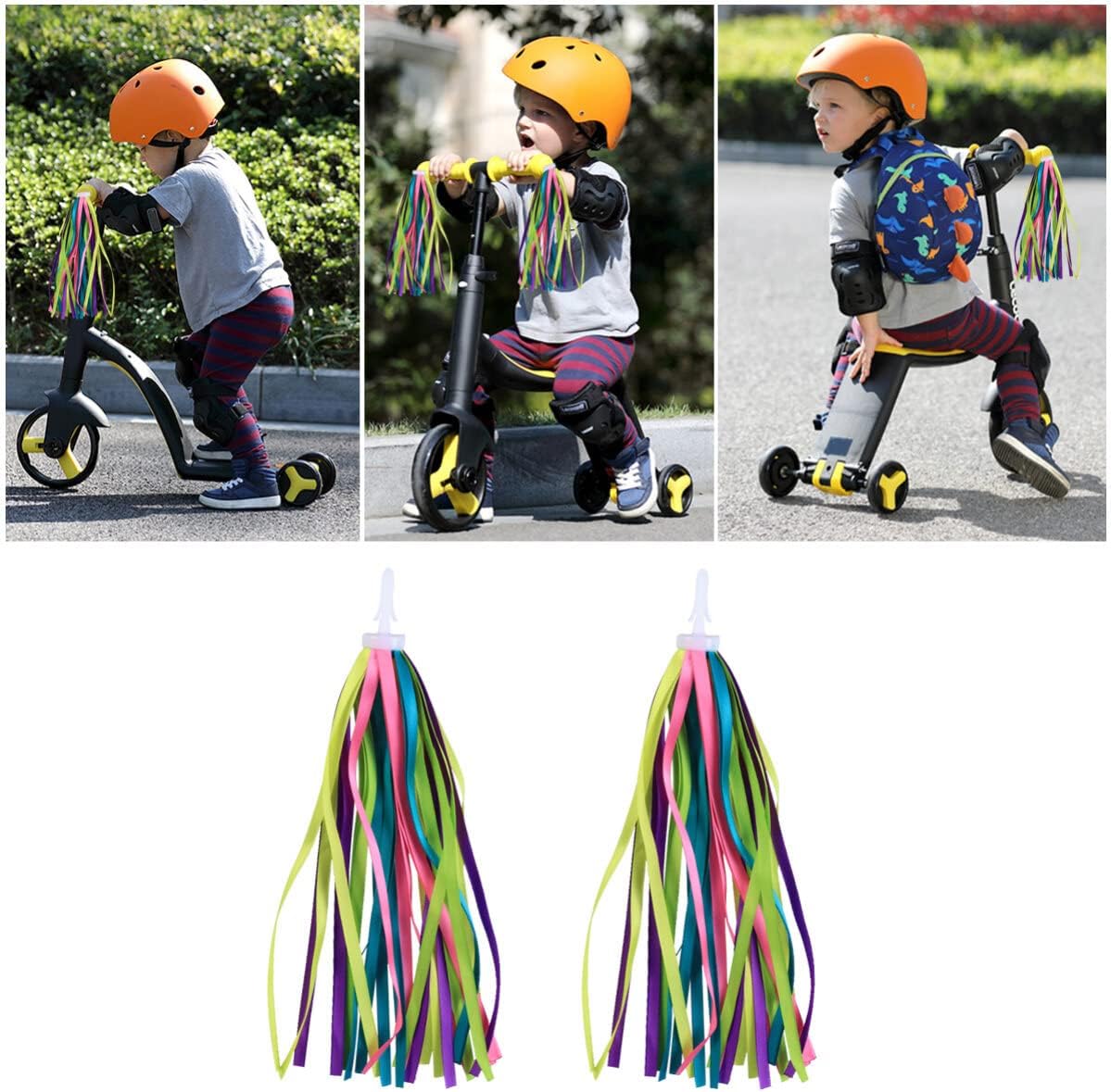 BESPORTBLE Borlas de bicicleta para niños, manillar de bicicleta, serpentinas de cinta colorida, decoración de bicicleta, scooter y triciclo,