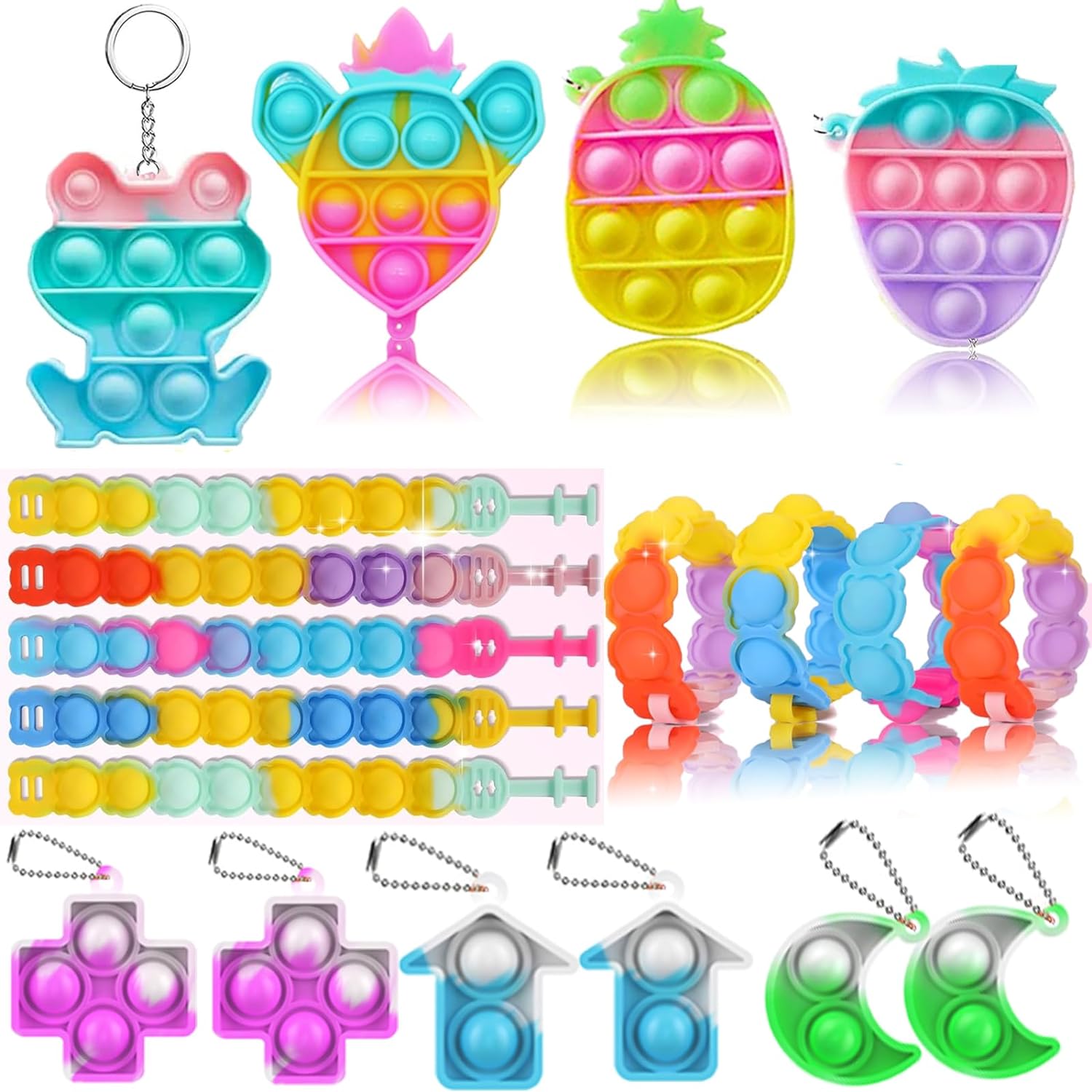 106 piezas de recuerdos de fiesta para niños, juguetes Pop Fidget Treasure Box, premios de aula, relleno de piñata, cofre del tesoro, caja de