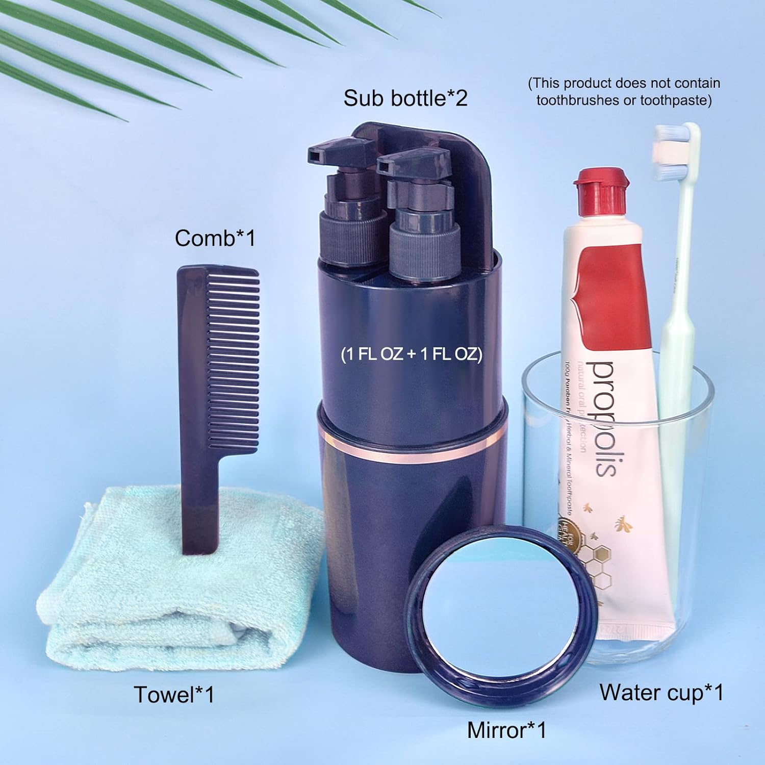 Kit de cepillo de dientes de viaje  Contenedor de viaje 8 en 1 para cepillo de dientes aprobado por la Tsa Tamaño de viaje (azul genciana)