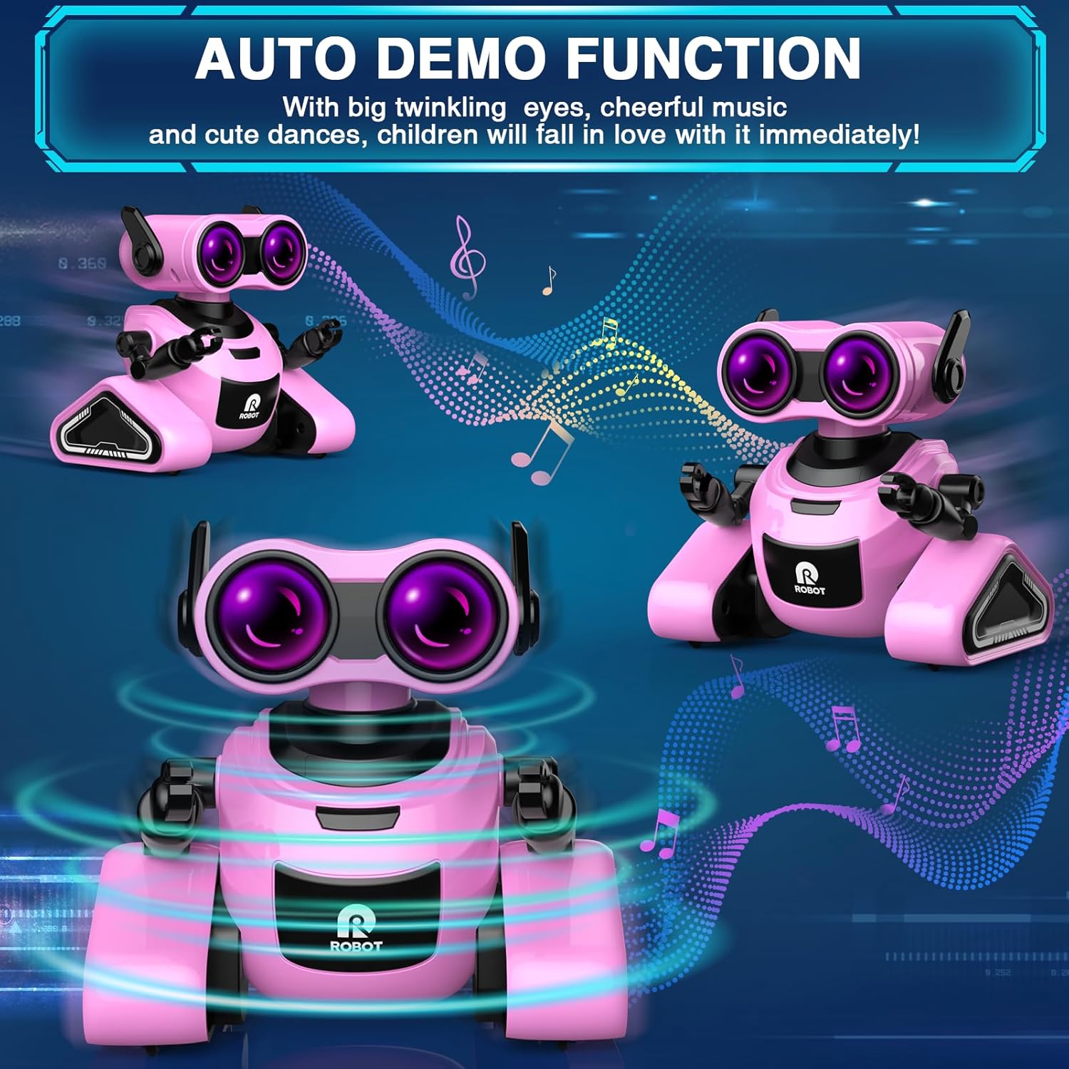 Yerloa Juguetes robot para niñas con calcomanías 3D para 3-5, juguetes de Pascua para bebés, juguete robot de control remoto para niños con música y