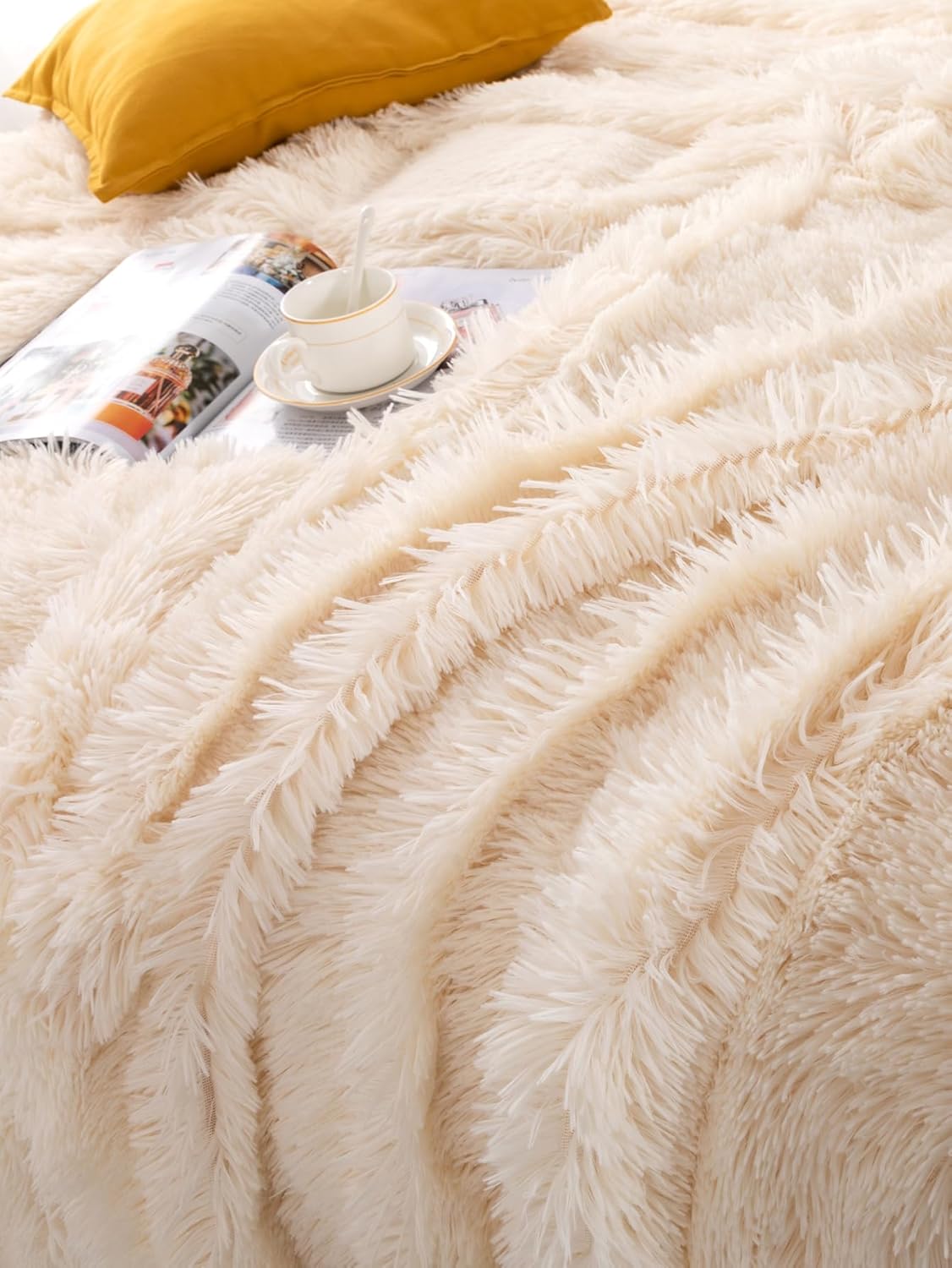QWINEE Manta de felpa extra sólida, manta de cama para sofá y cama, suave de pelo largo y lanudo para todas las estaciones, manta cálida reversible