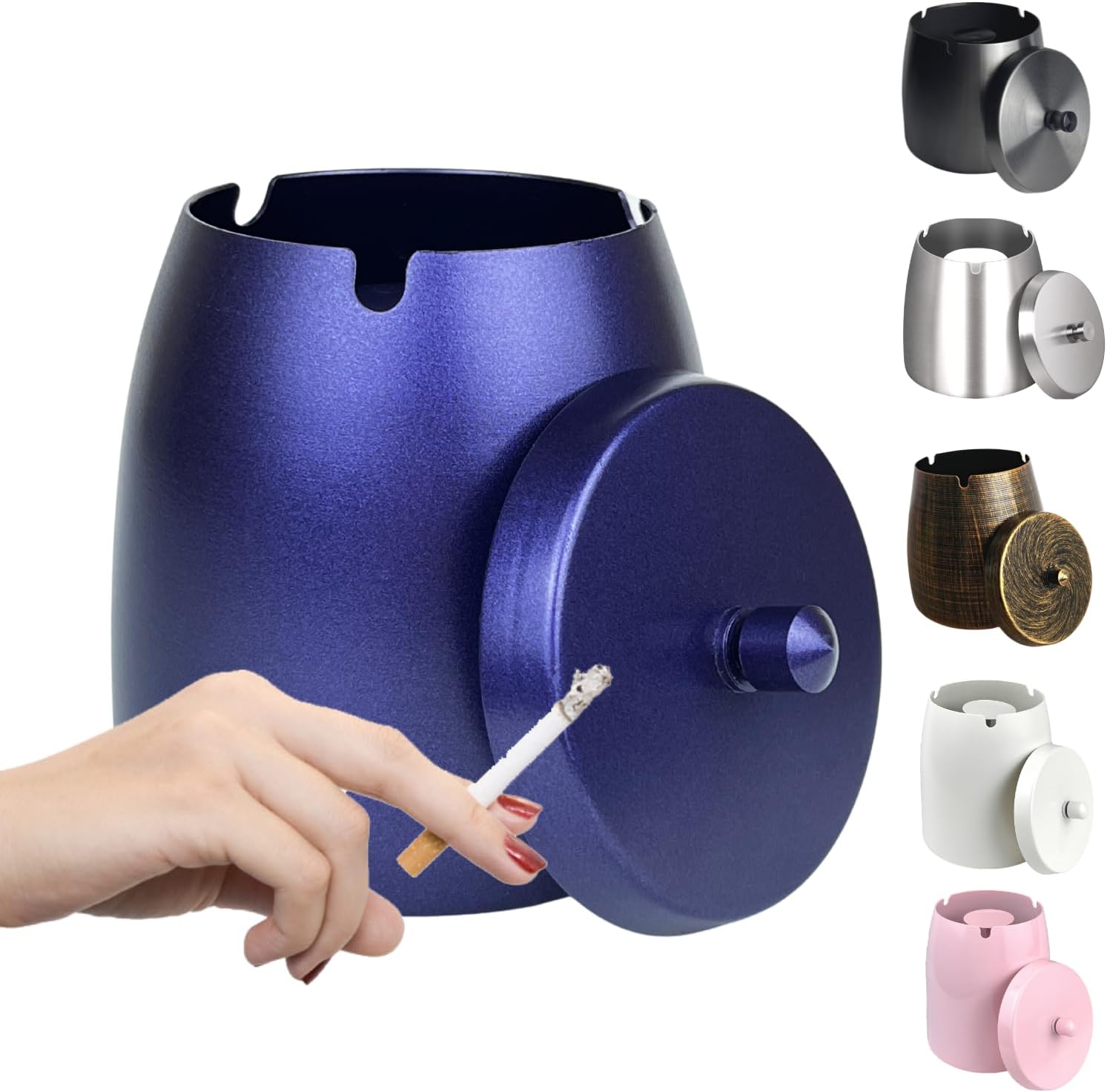 Cenicero grande para exteriores con tapa, cenicero para patio exterior, de acero inoxidable, resistente al viento, sin humo, para balcón, ceniceros
