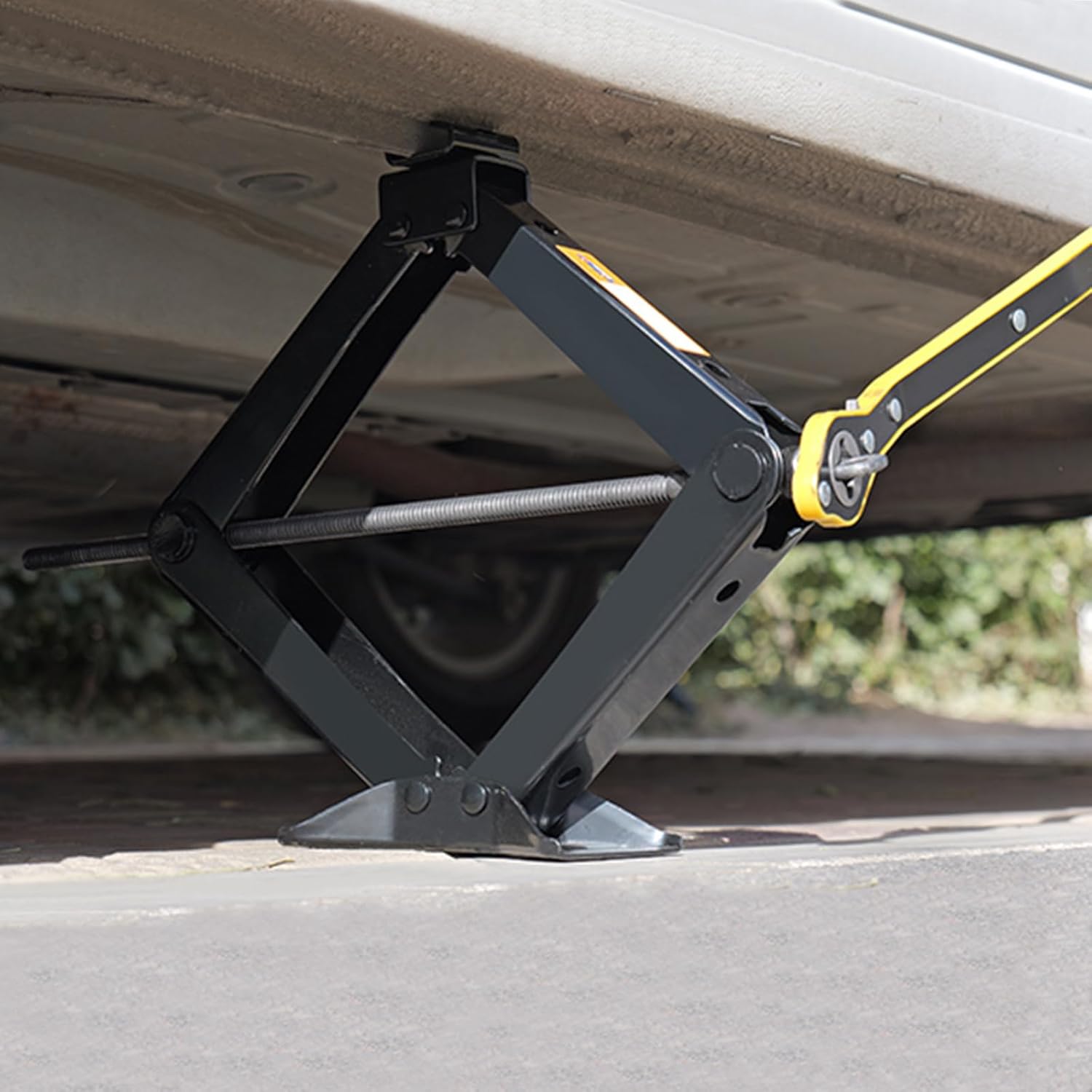Gato de coche  Max 1 tonelada (2,204 lbs), kit de gato de tijera para coche, elevador de tijerasuelo con mango de trinquete de ahorro de esfuerzo,