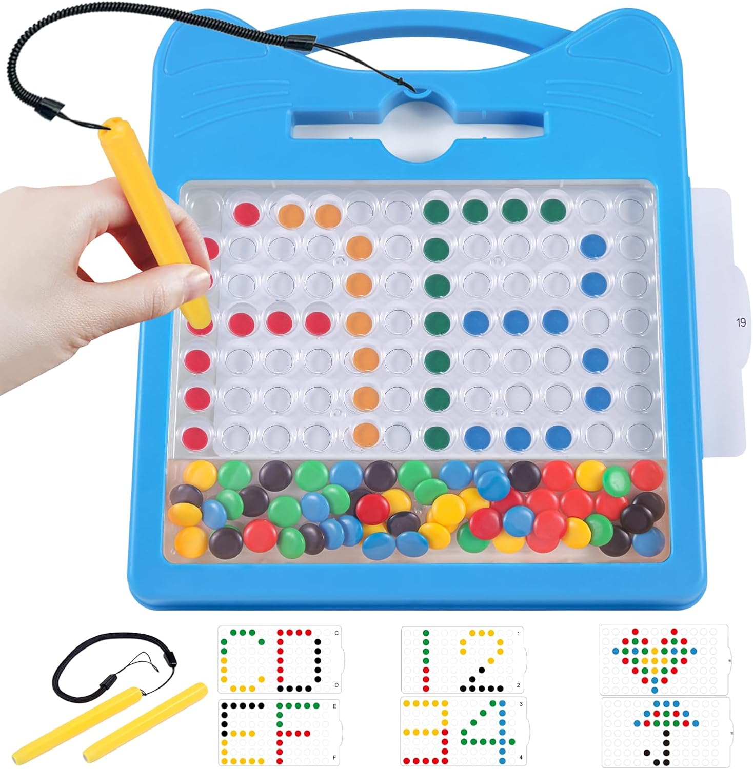 Juego de letras y números magnéticos para niños pequeños, tablero de dibujo magnético con cuentas y 2 bolígrafos, arte de puntos magnéticos,