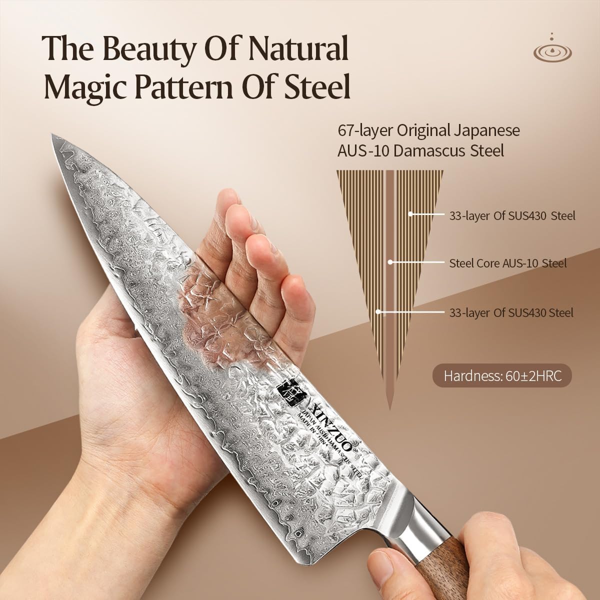 XINZUO Juego de cuchillos de cocina de 5 piezas, forjado a mano japonés AUS-10 de acero de Damasco profesional con caja de regalo, afilado de