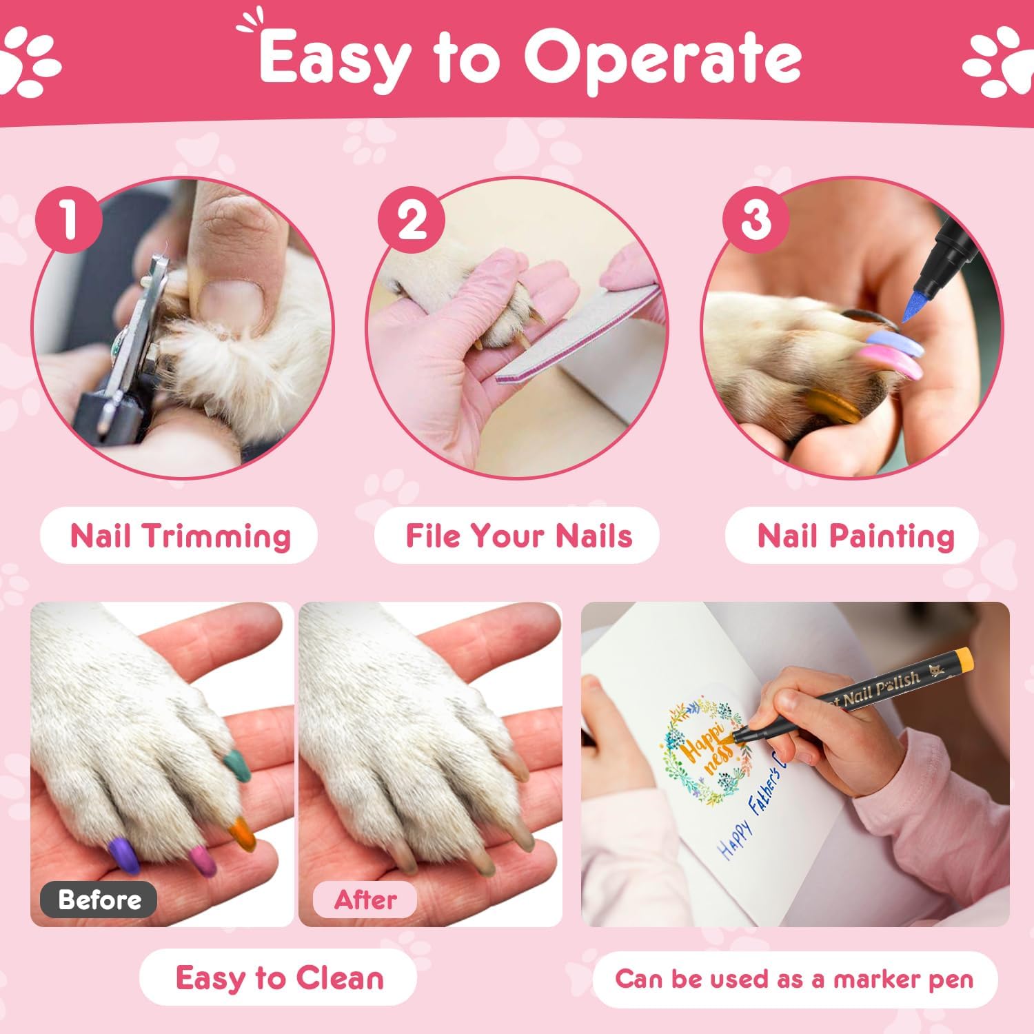 MSDADA Bolígrafos de esmalte de uñas para perros de secado rápido, juego de esmaltes de uñas de 12 colores para perros, seguro y sin olor, kit de