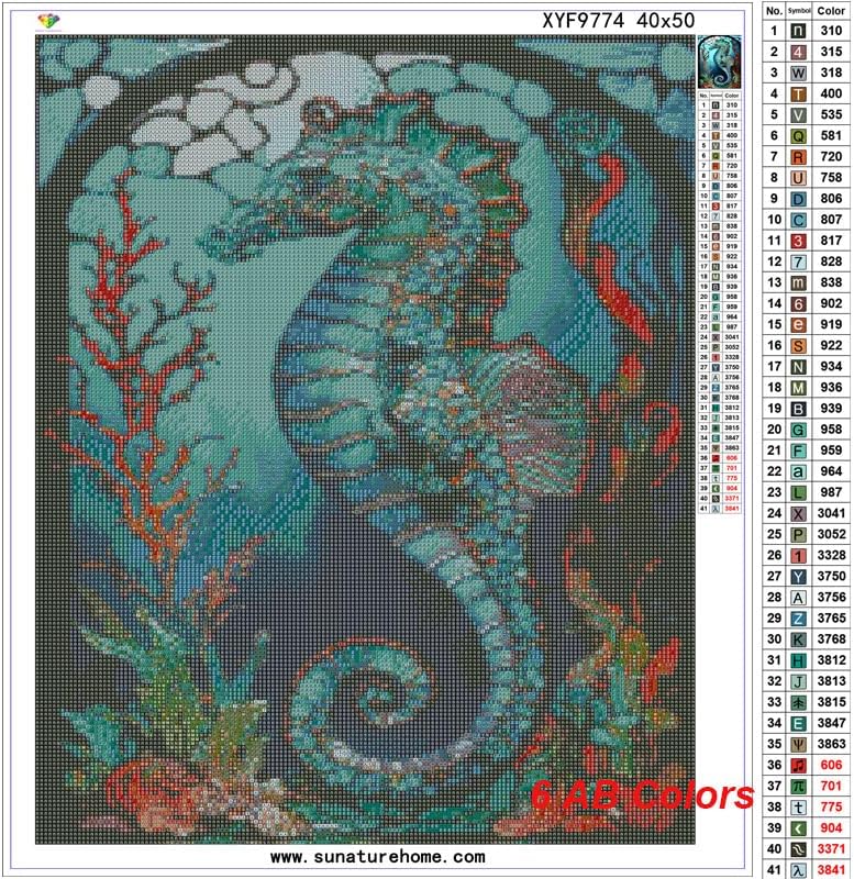 Sunature 5D Full Diamond Painting Art Square Round Sea Horse AB Kits de pintura de diamantes 15.7 x 19.7 pulgadas (6-10 colores AB) (taladro redondo