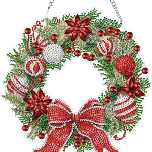 AZURAOKEY Kit de arte de diamantes de corona de Navidad 5D DIY, letrero colgante para pared, arte de pared, kits de arte de diamantes con forma AZURAOKEY Kit de arte de diamantes de corona de Navidad 5D DIY, letrero colgante para pared, arte de pared, kits de arte de diamantes con forma