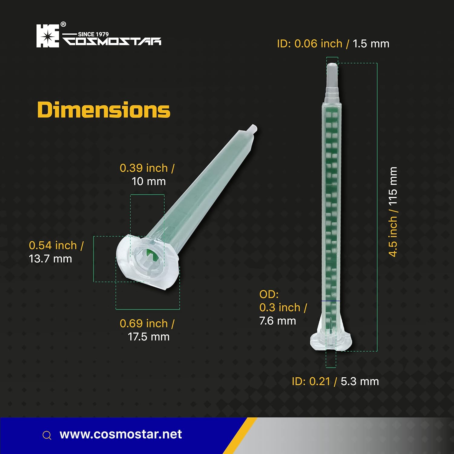 CosmoMix – Punta de tubo de boquilla mezcladora estática cuadrada, boquilla de mezcla de epoxi, punta de cartuchos adhesivos para aplicador manual,