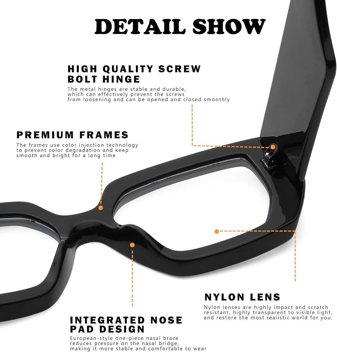 NULOOQ Gafas de luz azul con montura gruesa para mujer, gafas cuadradas de gran tamaño, transparentes sin receta