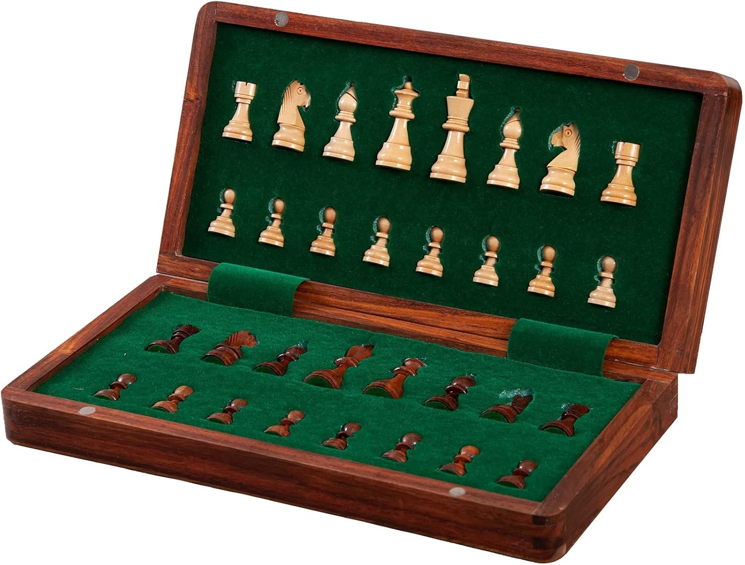 Juego de ajedrez de viaje magnético plegable de madera, 10 pulgadas, palisandro dorado y arce