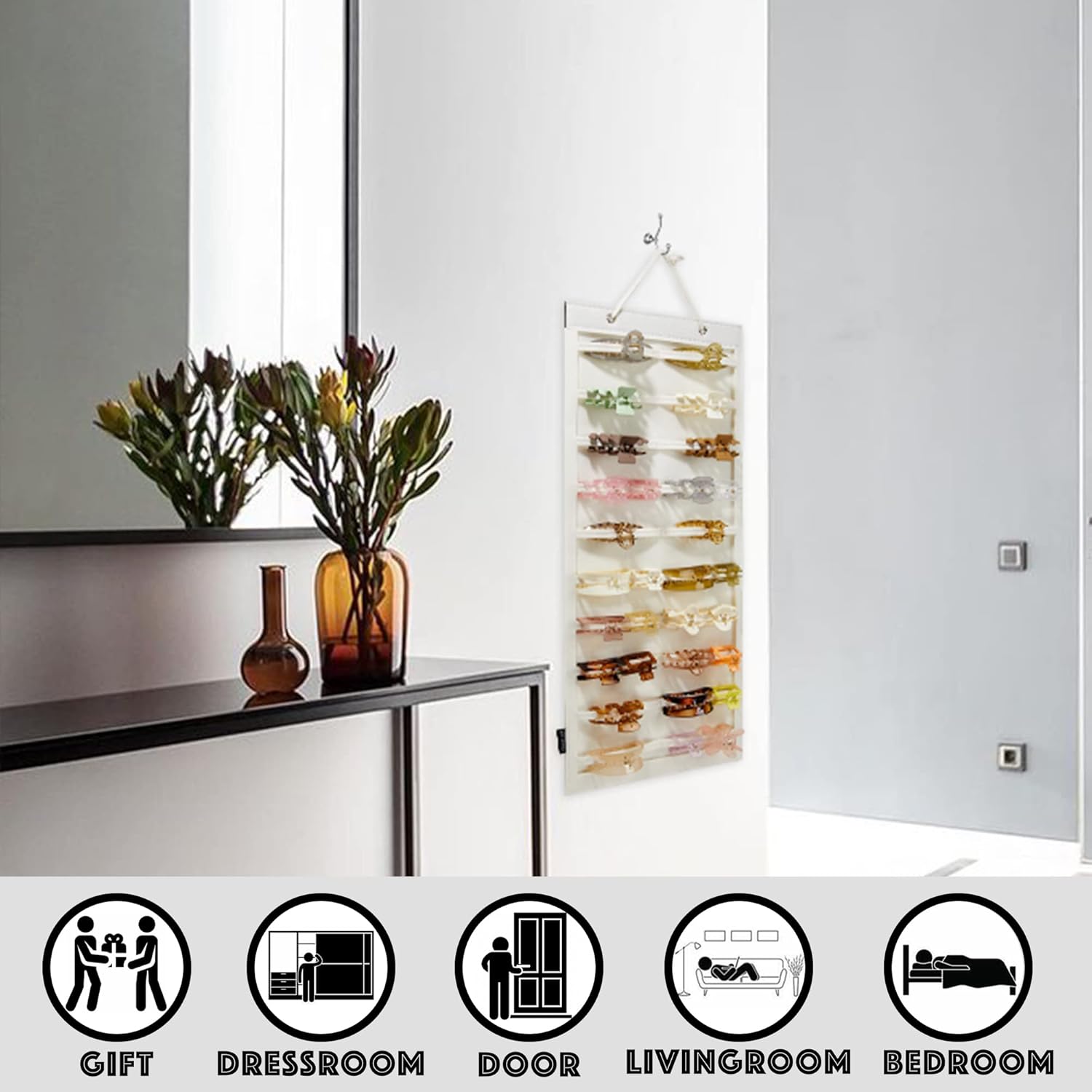 HUHYNN Organizador de pinzas colgantes para el cabello, organizadores y almacenamiento para mujeres y niñas, soporte de pinzas para el cabello para