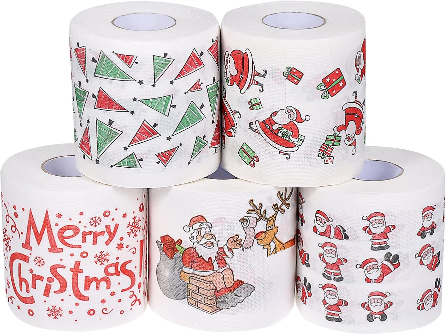 MAGICLULU Rollo de papel higiénico de Navidad, 5 unidades, decoraciones navideñas, papel higiénico divertido para baño de Navidad