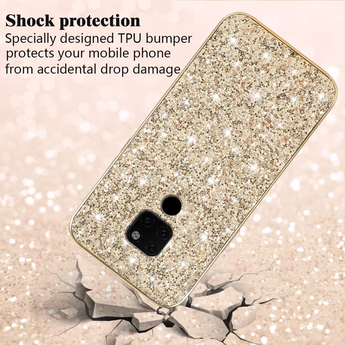 Funda compatible con Huawei Mate 20 con purpurina a prueba de golpes, funda para teléfono Huawei Mate 20, TPU suave brillante y policarbonato de