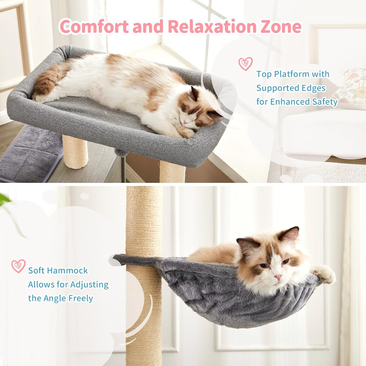 Made4Pets – Árboles para gatos grandes de interior, torre moderna para gatos con poste rascador de sisal, condominio de escalada de madera para
