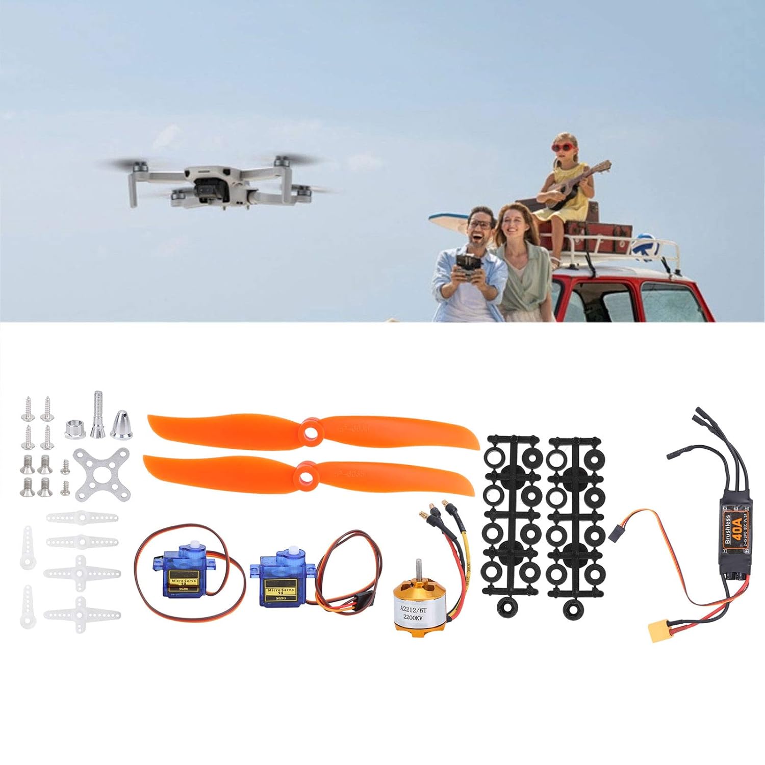 Kit de motor eléctrico, SG90 servo 2212 KV2200 motor sin escobillas, kit de accesorios de hélice 6035 para motor de avión Rc, kit combinado de