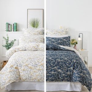 FADFAY Juego de funda de edredón tamaño individual XL, 100 % algodón, color blanco y azul marino, reversible, para dormitorio universitario, juego FADFAY Juego de funda de edredón tamaño individual XL, 100 % algodón, color blanco y azul marino, reversible, para dormitorio universitario, juego