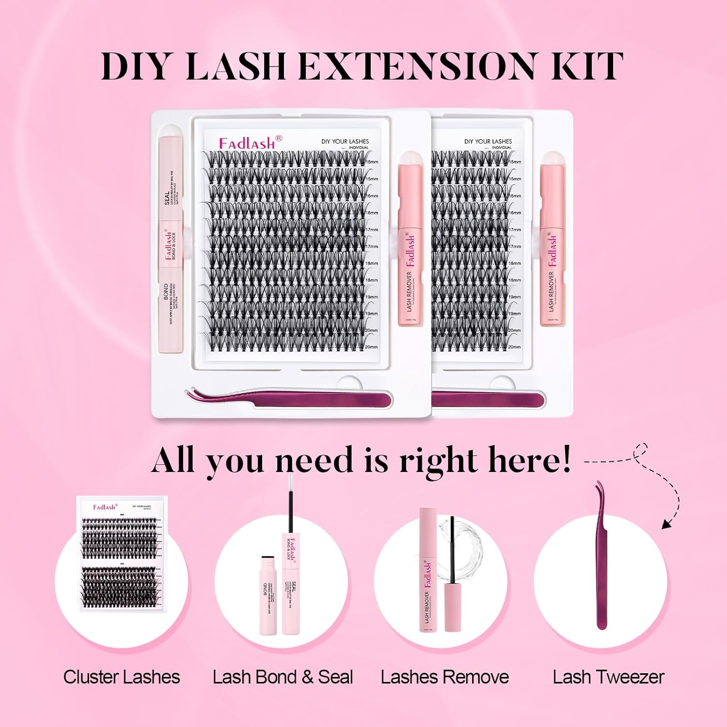 Kit de extensiones de pestañas para unir y sellar racimos de pestañas con pinzas para pestañas, pegamento para pestañas individuales, herramienta