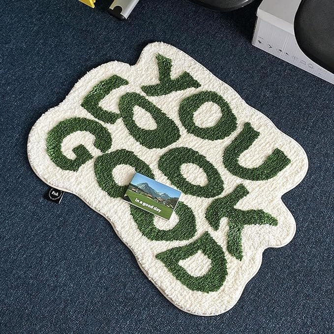 qwnty Alfombra de baño rosa de 24 x 31 pulgadas, divertidas alfombrillas de baño con texto en inglés “You Look Good”, bonitas alfombras de baño para