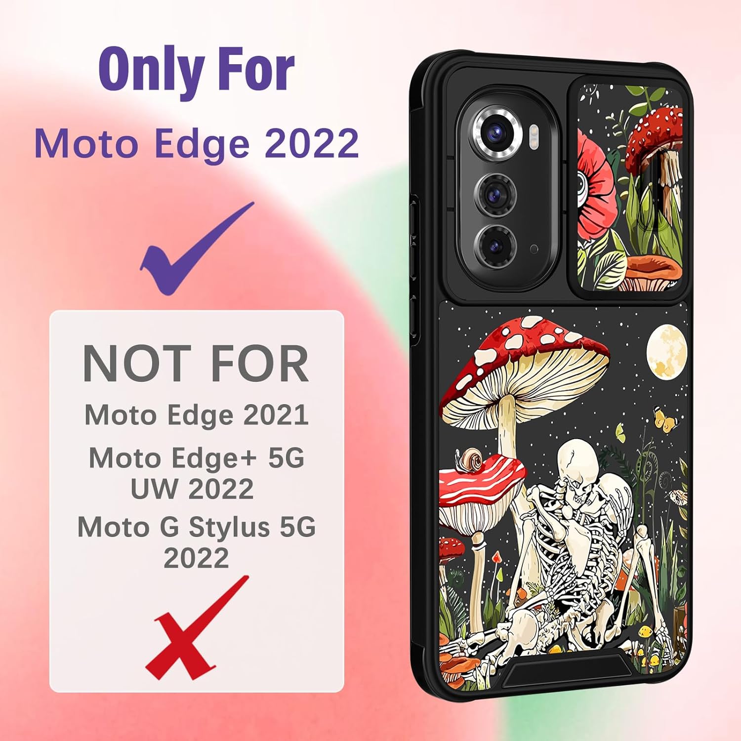 Funermei Funda 2 en 1 para Motorola Edge 2022 con calavera de esqueleto para mujeres, linda funda de teléfono para niñas, gótica, espeluznante,