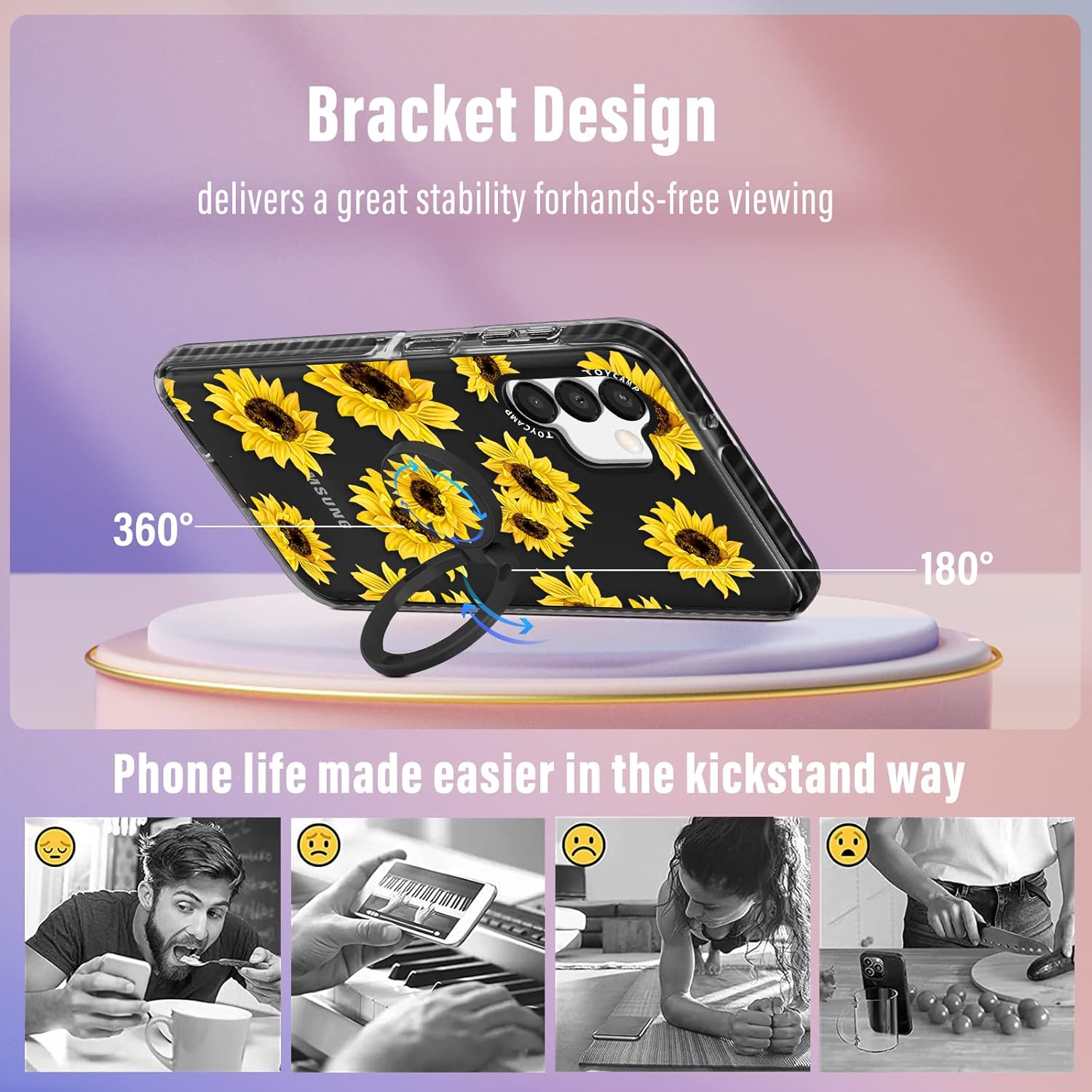 Toycamp Funda para Samsung Galaxy A13 5G para mujer, diseño femenino de girasol con bonito estampado floral de flores para niñas y adolescentes, con