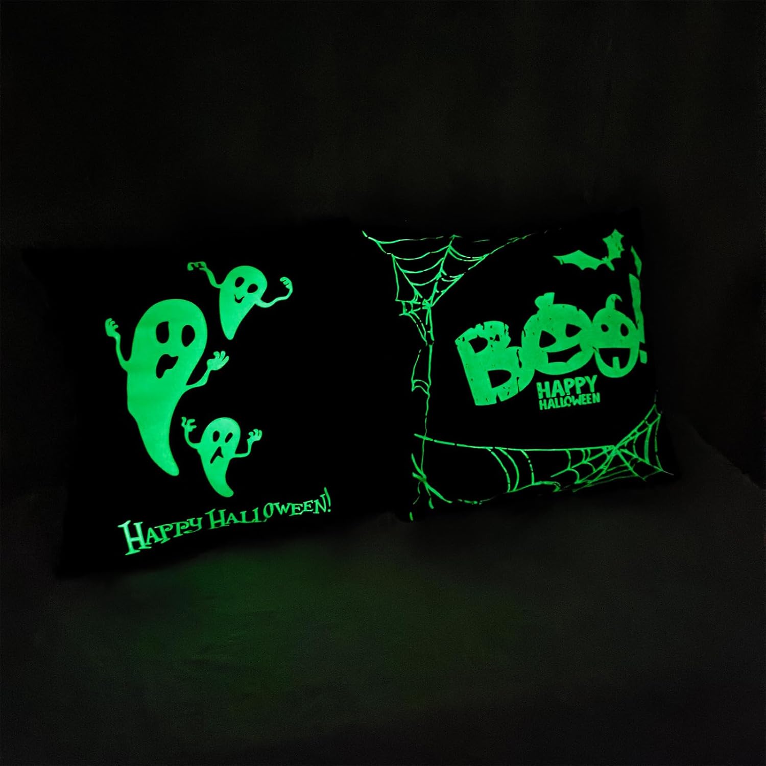 Fundas de almohada de Halloween de 18 x 18 pulgadas, almohada fantasma, almohadas de Halloween, lindas decoraciones de Halloween, almohadas negras