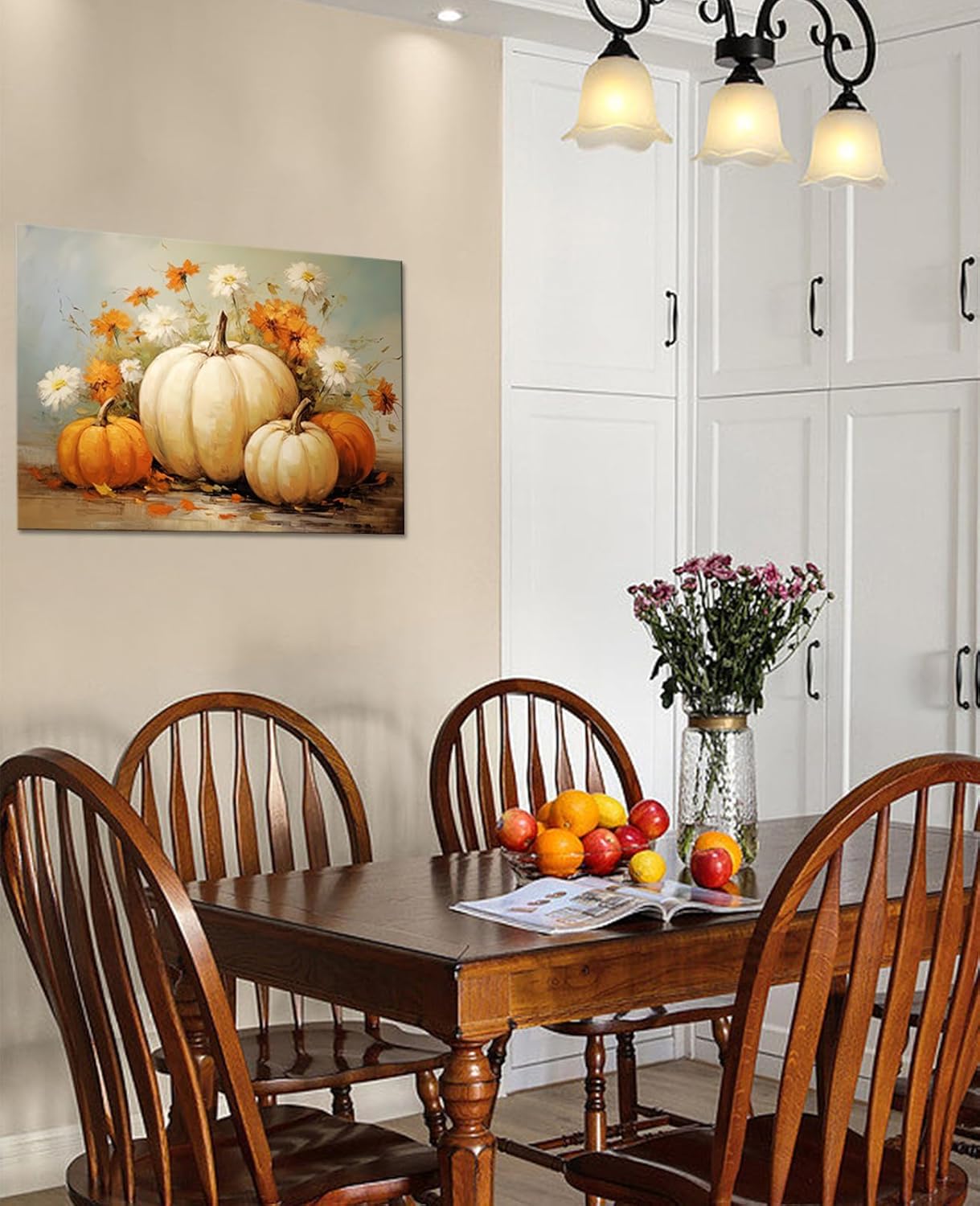 GLOKAKA Arte de pared de calabazas de otoño y otoño, arte rústico de otoño, pintura al óleo vintage de Acción de Gracias, impresiones estiradas y