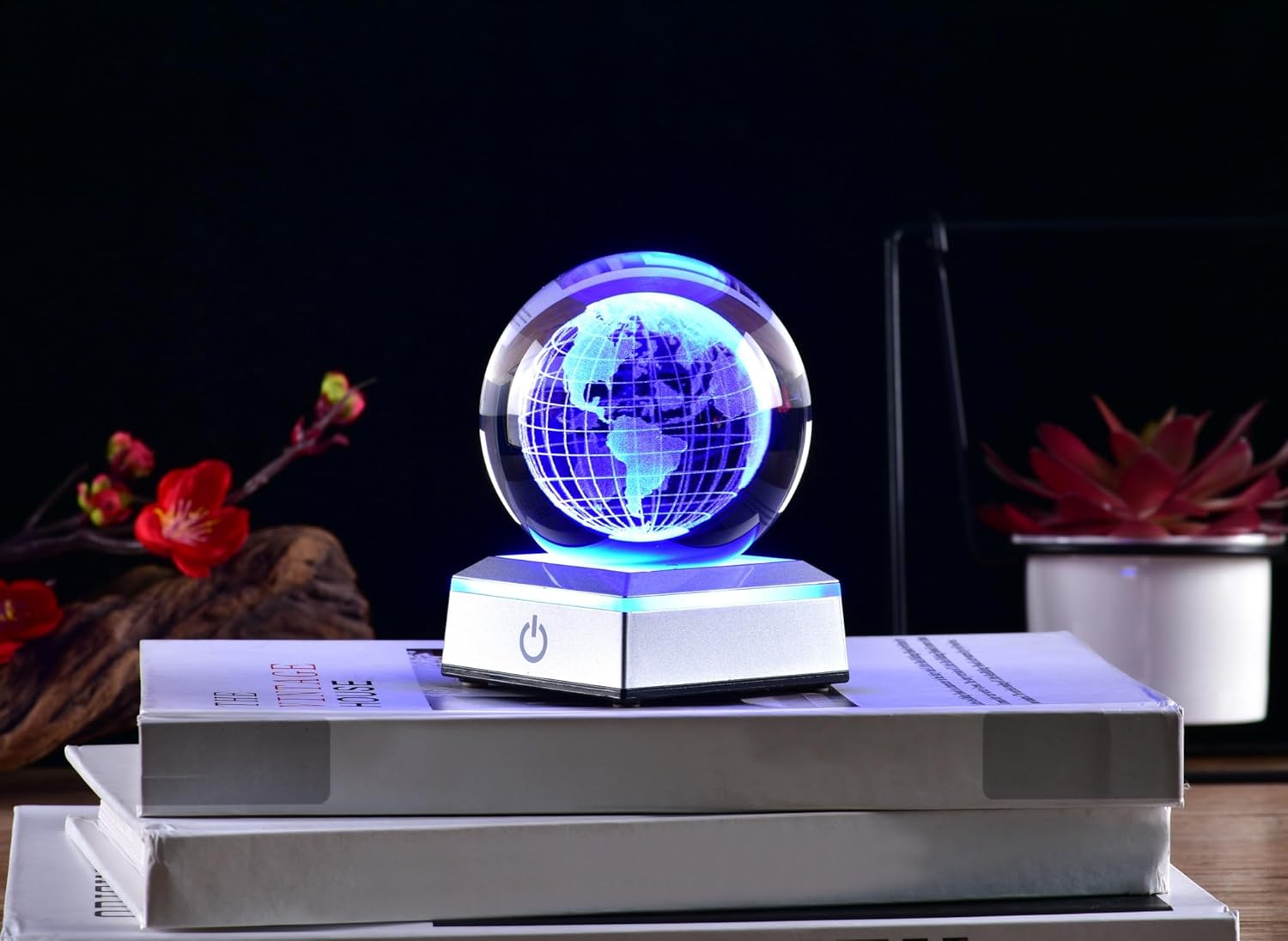 Bola de cristal 3D, lindo modelo de día de sonrisa de oso, con luz colorida, soporte de lámpara LED de 6 colores, decoración divertida de