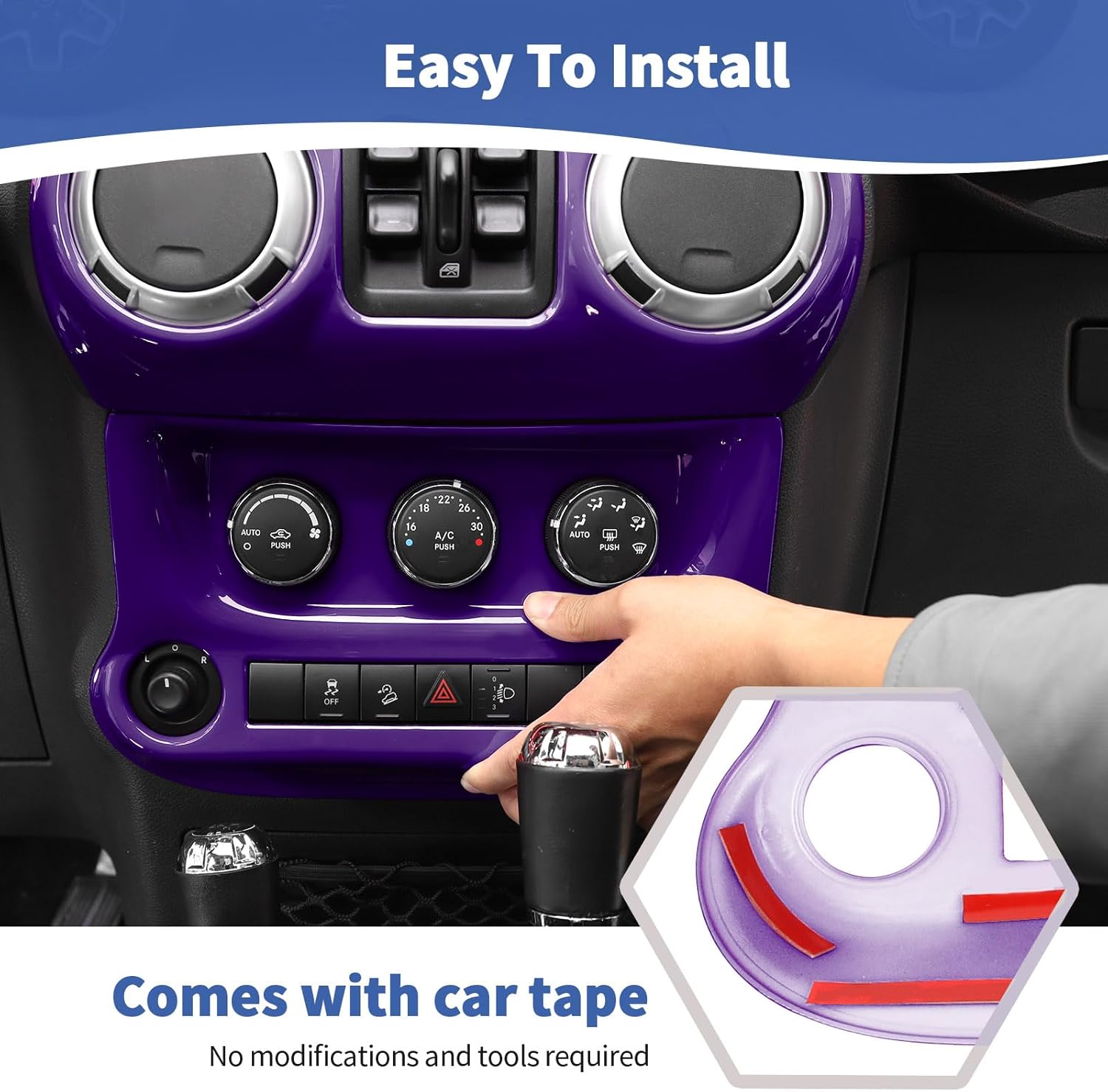 RT-TCZ Para Wrangler JK Dash Panel de Control Cubierta Adhesivo para Jeep Wrangler JK JKU 2011-2017 Púrpura Interior Accesorios 2 unids