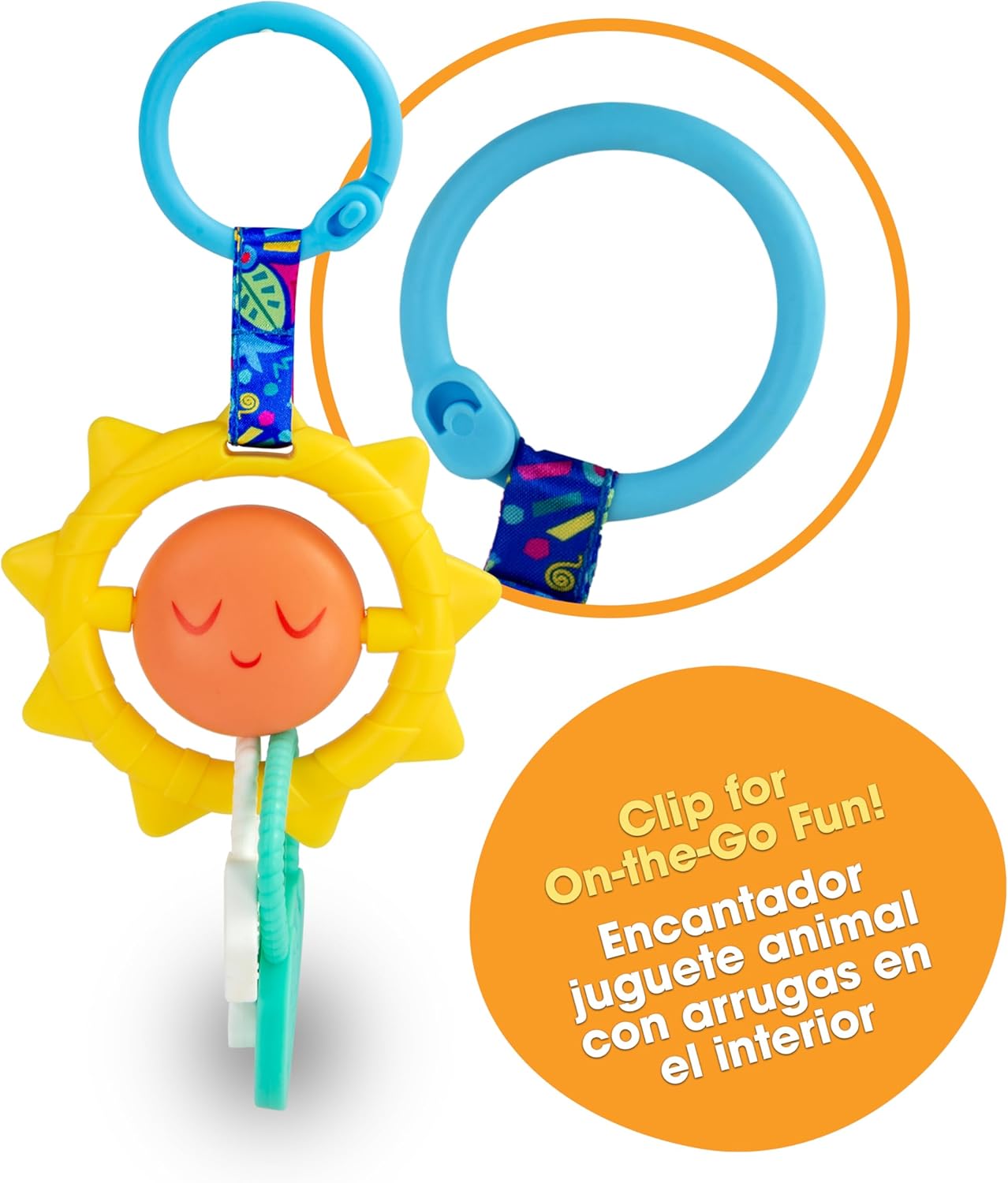 BEBE FUERTE Strong & Sunny Clip On Stroller Toy by Robin Arzon – Juguetes de dentición para bebés de desarrollo – Juguetes de viaje para bebés –