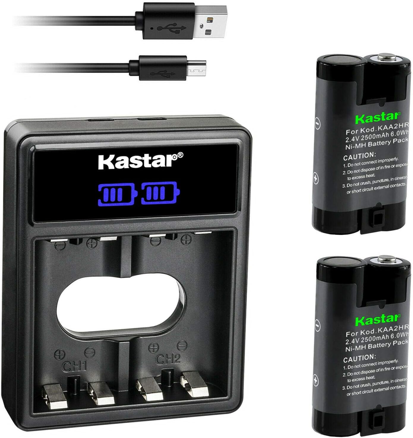 Kastar Paquete de 2 baterías KAA2HR y cargador USB dual LCD de repuesto para Kodak EasyShare DX6340, DX6440, DX6445, Z1275, Z1285, Z650, Z650 Zoom,