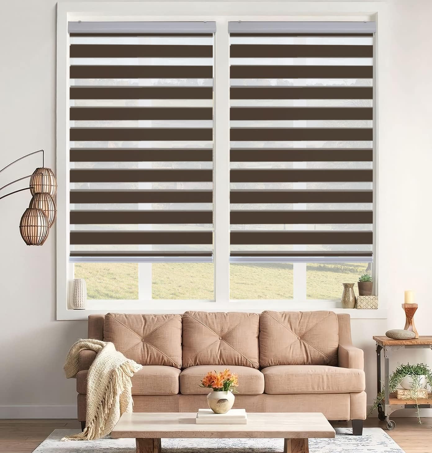 SHECUTE Persianas tipo cebra para ventanas, 42 x 72 pulgadas, cortinas enrollables opacas con filtro de luz, para sala de estar, dormitorio, cocina,