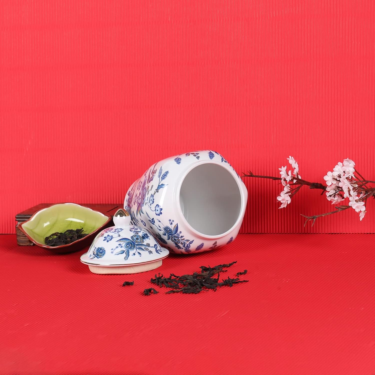 XINGYAN Chinoiserie – Juego de 2 tarros de jengibre, porcelana china azul y blanca, tarro de almacenamiento decorativo para el hogar con tapa (juego