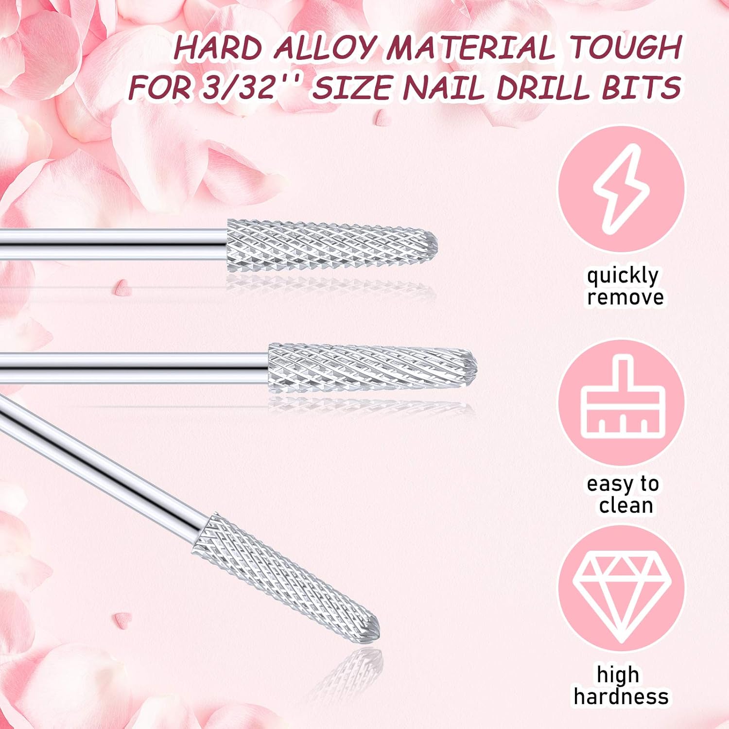 Brocas de carburo para uñas, 3 piezas, brocas de carburo en forma de cono para manicura y pedicura, tamaño de vástago de 332 pulgadas, tamaño de