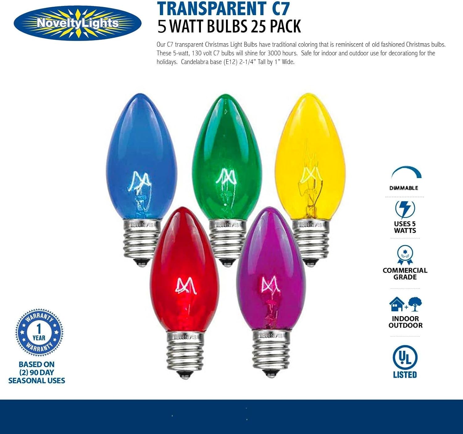 Novelty Lights Bombillas incandescentes de repuesto  Bombillas individuales para exteriores para eventos, fiestas de vacaciones, patios y más  Base