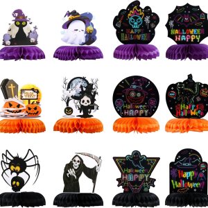 LIHAO Centros de mesa luminosos de panal de abeja de Halloween, 12 piezas para fiestas, decoraciones de Halloween, fantasma, calabaza, calavera, LIHAO Centros de mesa luminosos de panal de abeja de Halloween, 12 piezas para fiestas, decoraciones de Halloween, fantasma, calabaza, calavera,