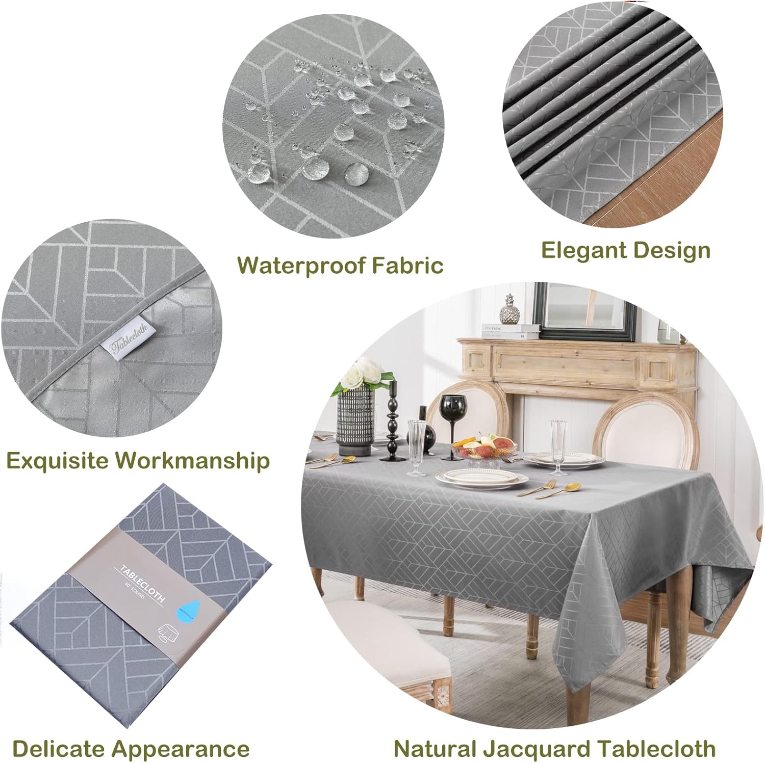 Mantel rectangular de tela jacquard geométrica, sedoso, suave, impermeable, lavable, rectangular, para decoración de interiores y exteriores (60 x