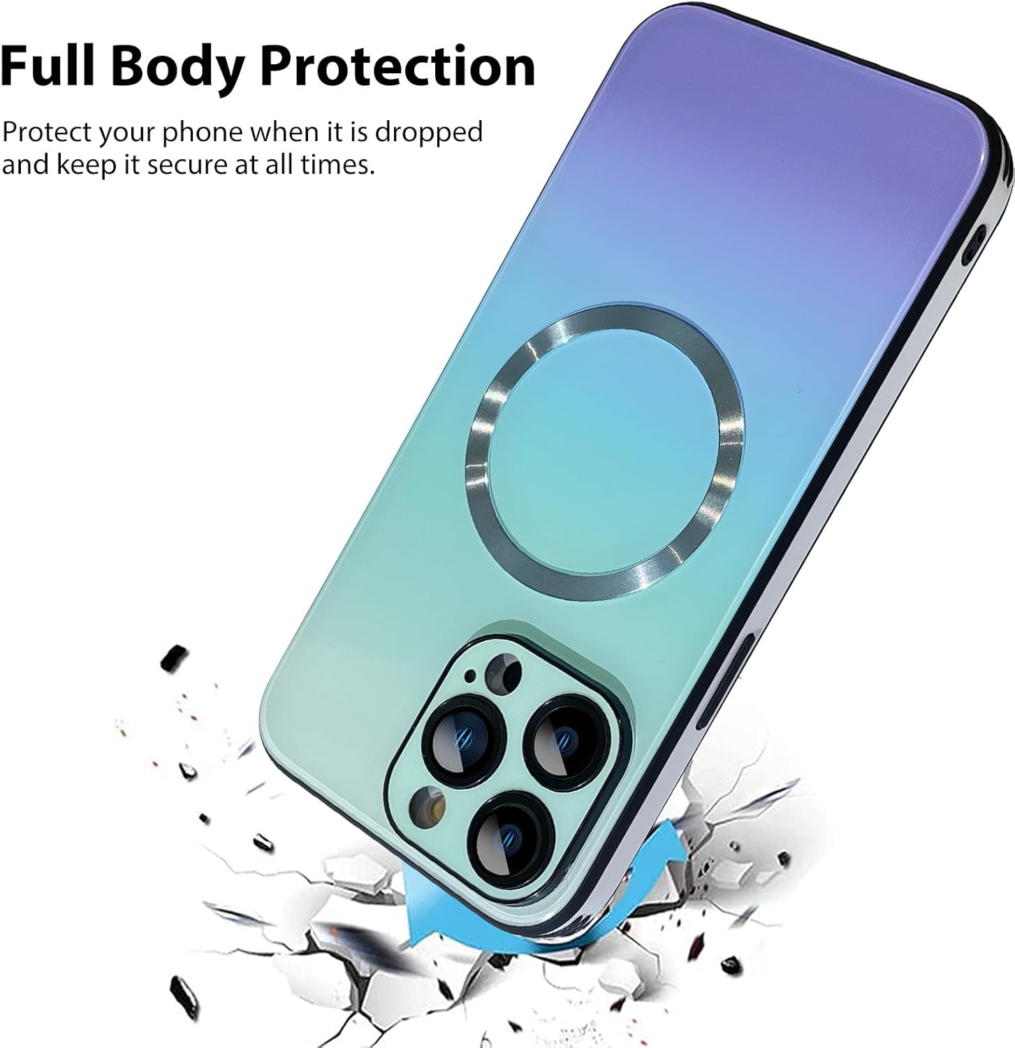 MZELQ Funda compatible con iPhone 14 Pro Max (soporte para Magsafe), funda magnética degradada con cargador inalámbrico, cubierta trasera de vidrio