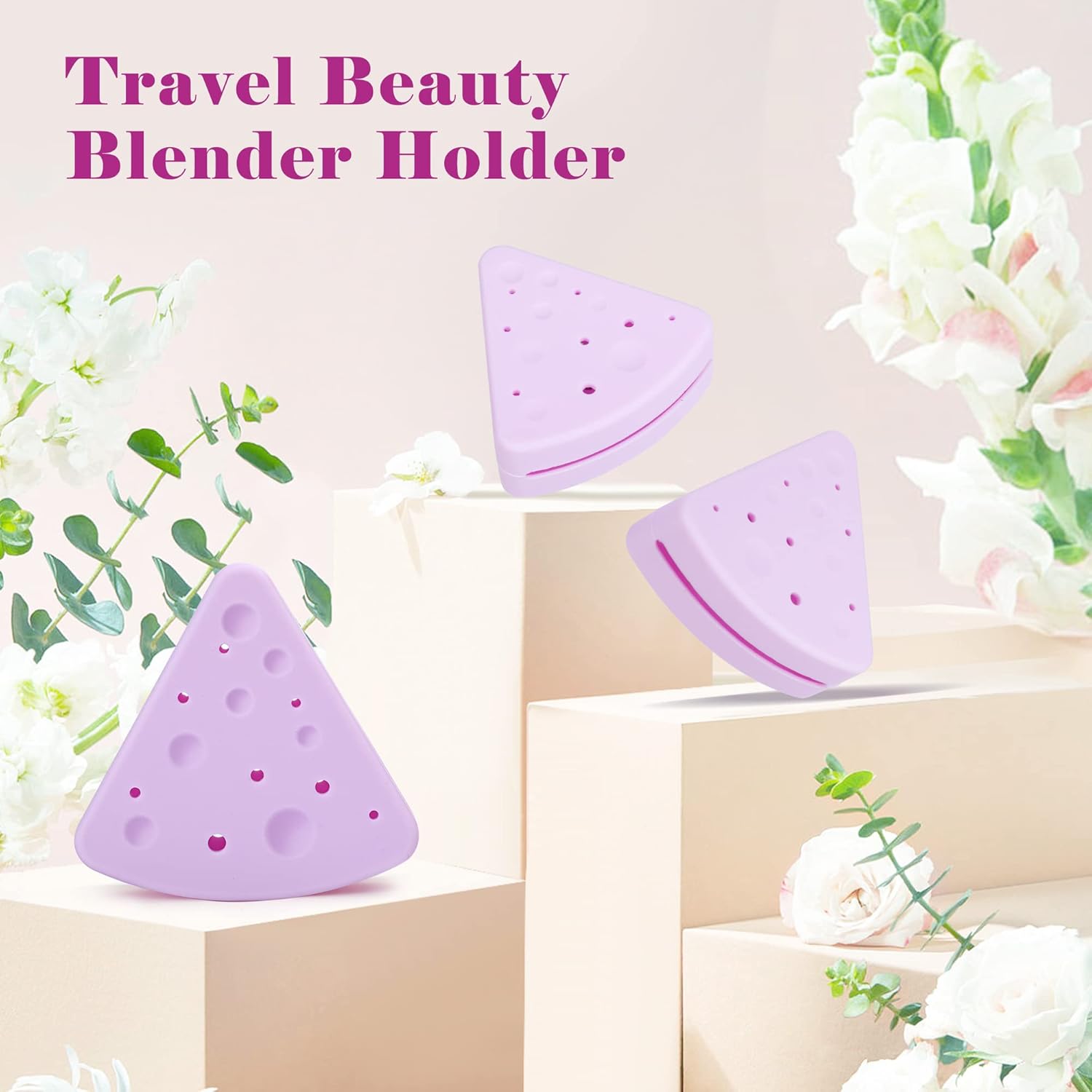 ISKYBOB Juego de 3 fundas para esponja de maquillaje, con forma de queso triangular, soporte para licuadora de belleza de silicona, transpirable,