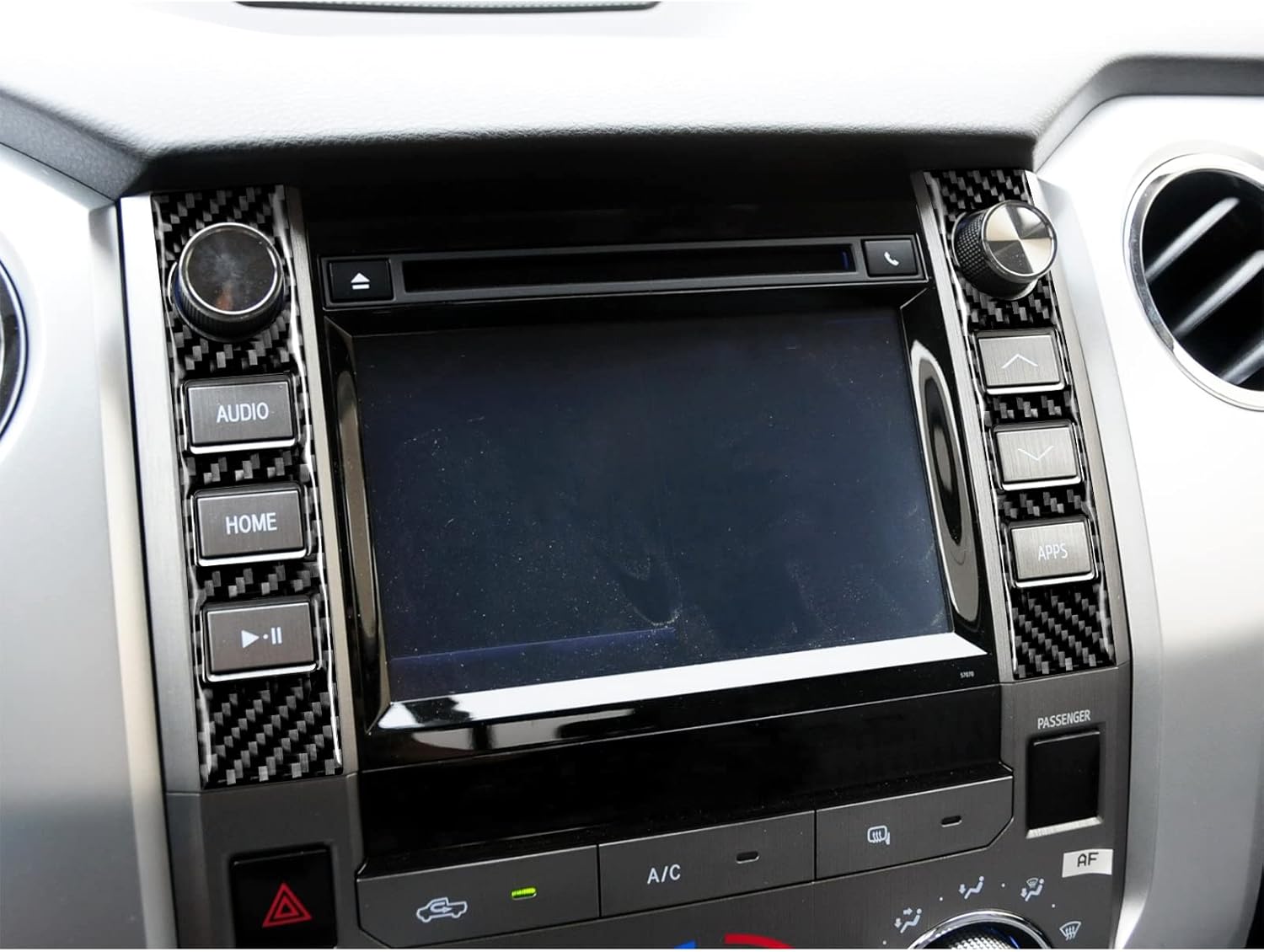 Adhesivo de fibra de carbono compatible con Toyota Central Control Media Volume Button Panel Trim Interior Accesorios para Toyota Tundra 2014 2015