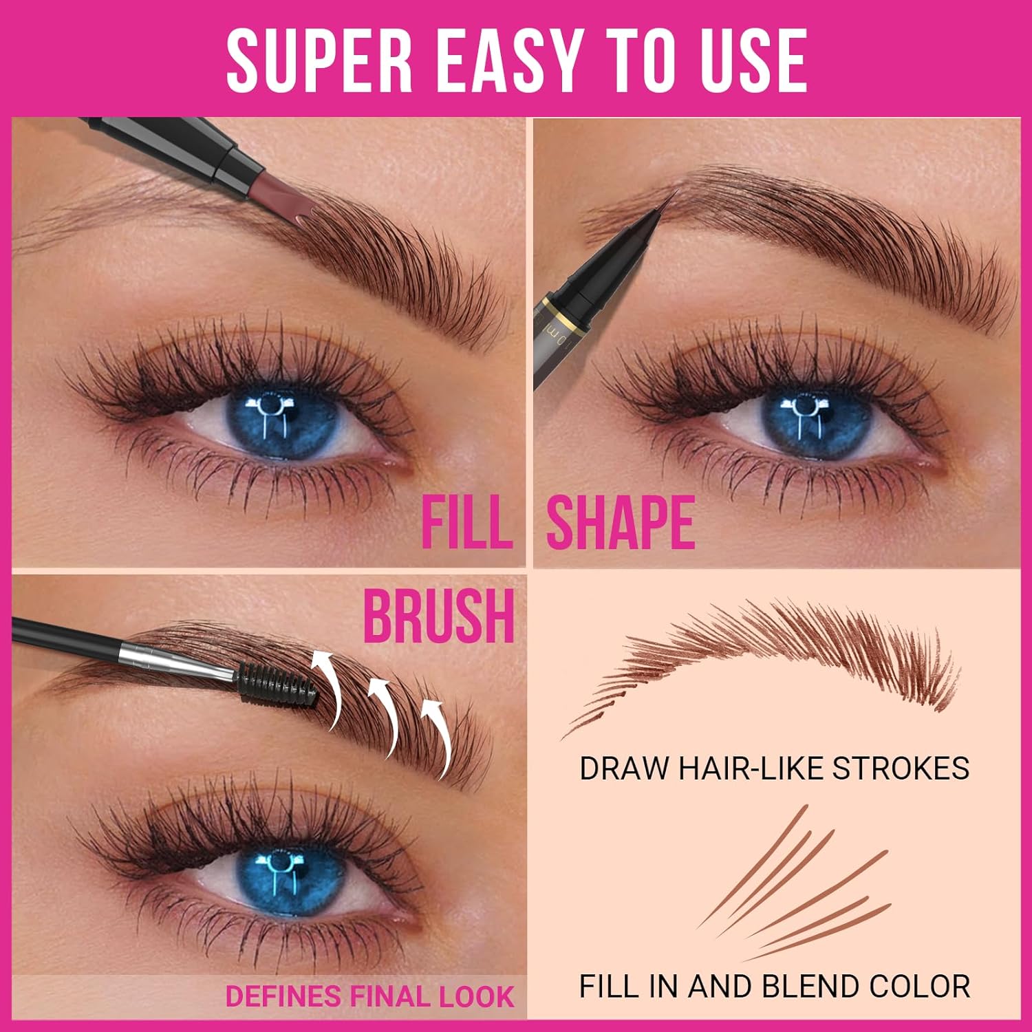 iMethod Microblading – Lápiz de cejas 2 en 1 de doble punta con aplicador de punta micro de 3 puntas y punta de pincel precisa para crear cejas de