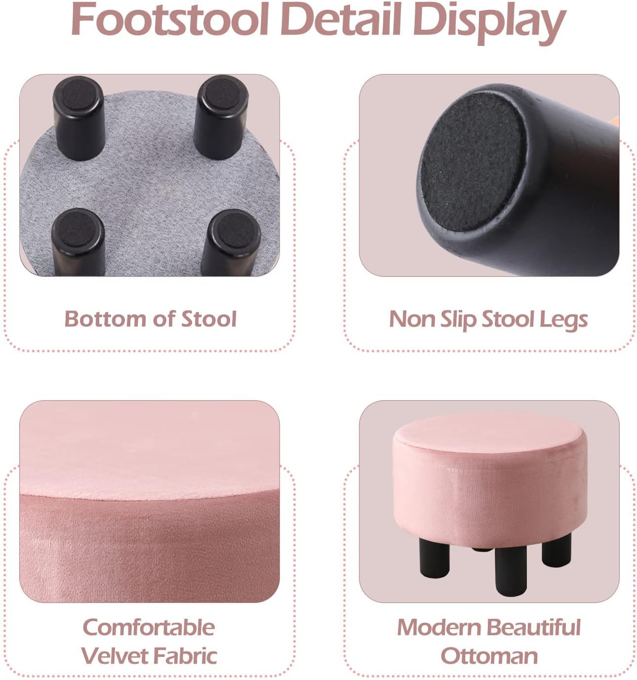 Cpintltr Taburete redondo otomano de terciopelo para sofá, escritorio, taburete suave acolchado con patas de pino antideslizantes, muebles de varios