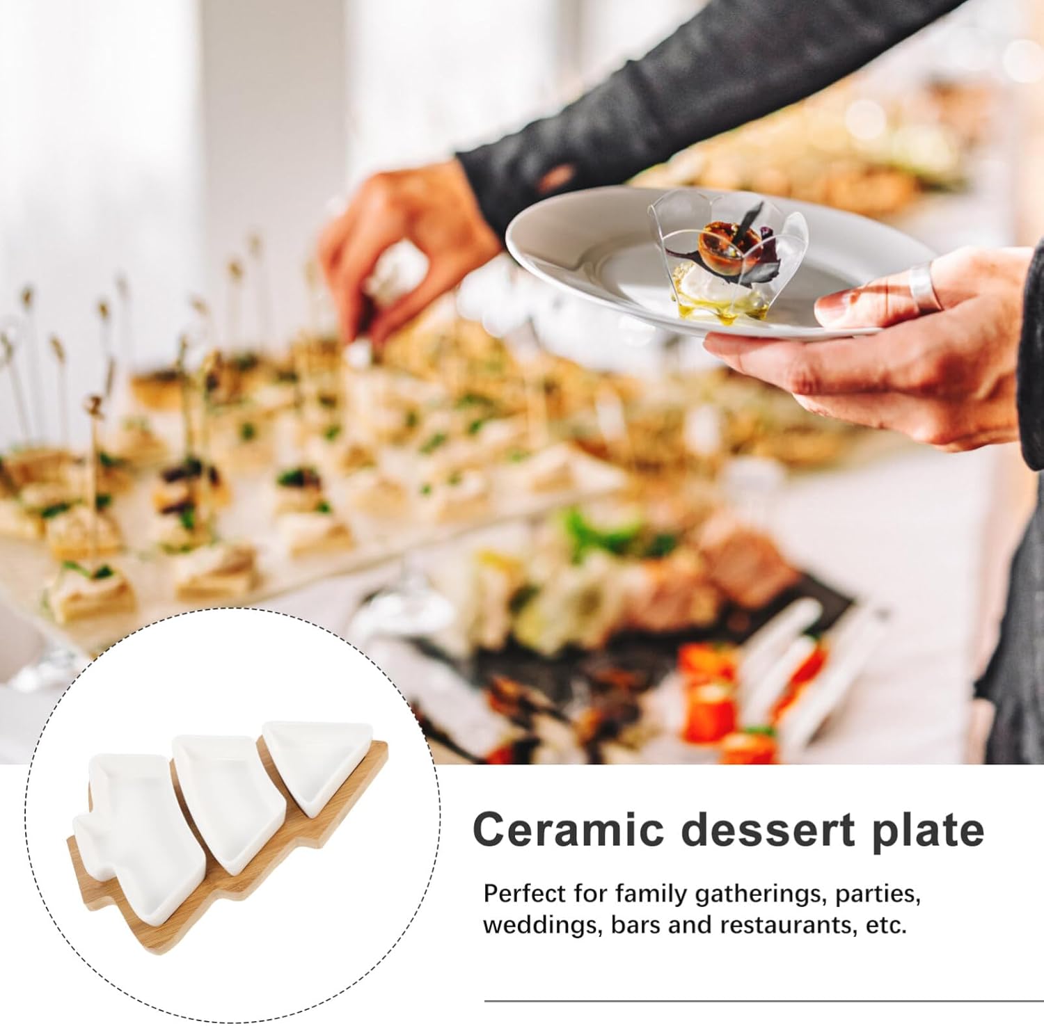 Angoily Bandeja de cerámica con forma de árbol de Navidad para entretenimiento, plato de servir alimentos con base para aperitivos, aperitivos,