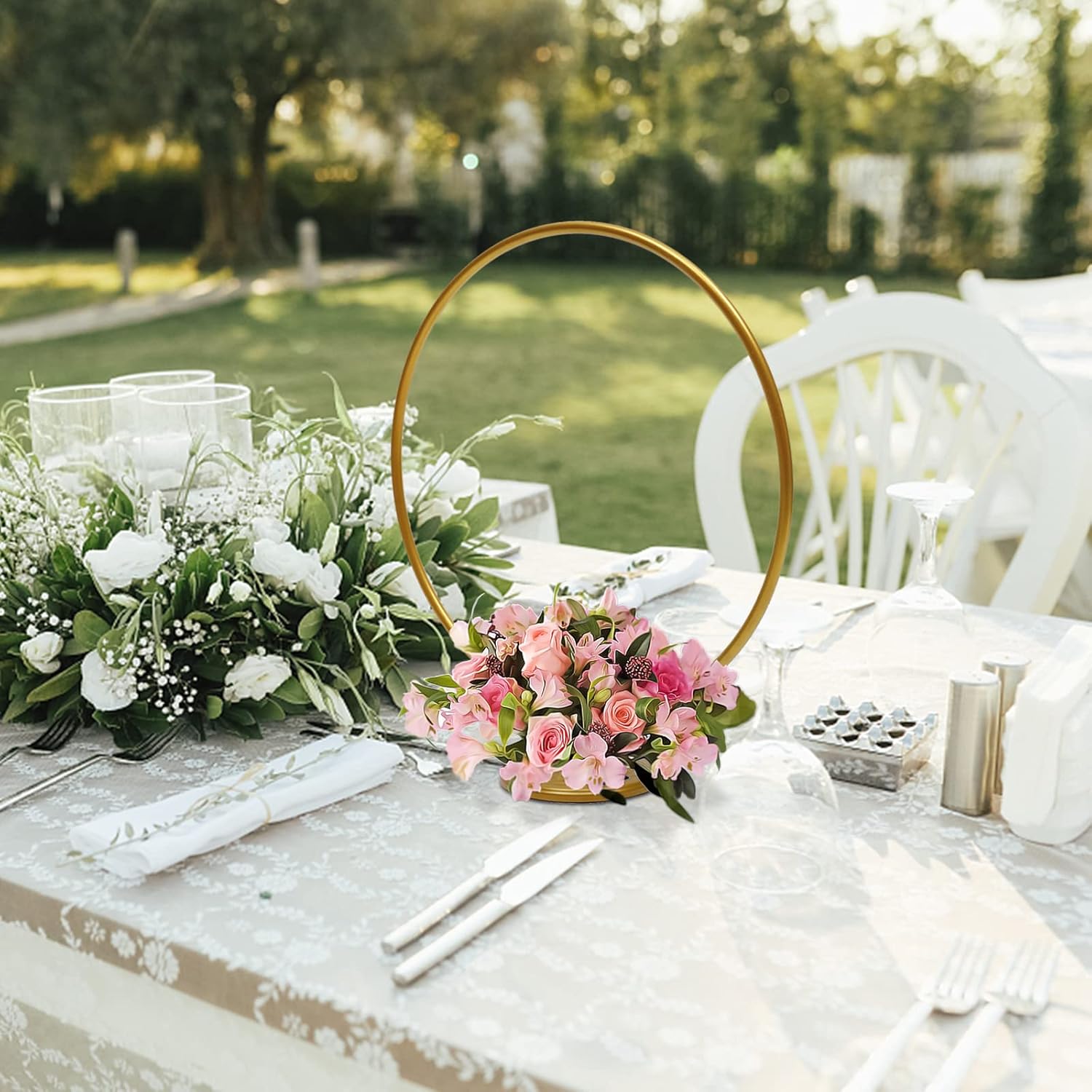 Centro de mesa de boda redondo dorado de 20 pulgadas, jarrón, centro de mesa, soporte de metal floral, decoración de boda, juego de 4 piezas