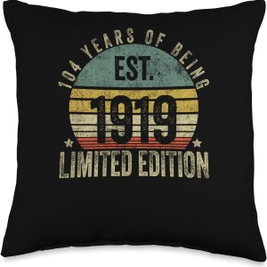 Vintage 104 Year Old Est 1919 Limited Edition 104th Birthday Throw Pillow, 16×16, Multicolor Vintage 104 Year Old Est 1919 Limited Edition 104th Birthday Throw Pillow, 16×16, Multicolor