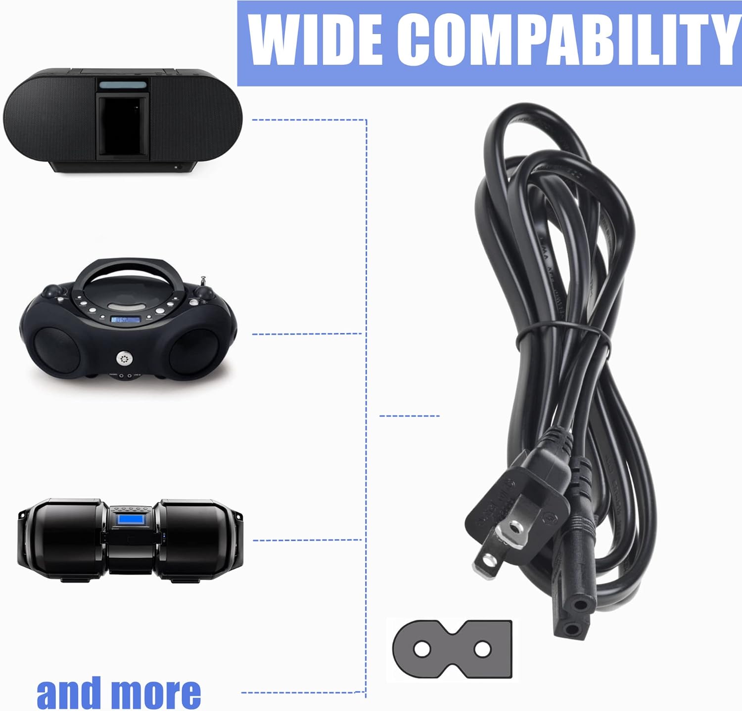 CJP-Geek Cable de alimentación de CA de 5 pies de repuesto para Sony CFS-D20 CFS-DW38 CFS-DW60 CFSDW60 CFSDW80 CFS-W301 CFSW450 CFS-W501 CFSW501