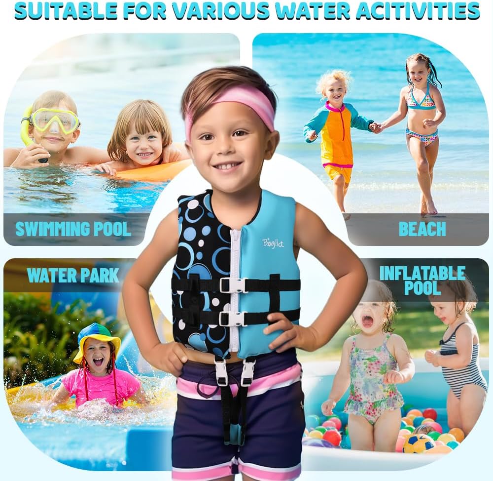 Boglia Chaleco de natación para niños pequeños con correa de seguridad ajustable para aprender a nadar, niños de 1 a 9 años, 24 a 75 libras